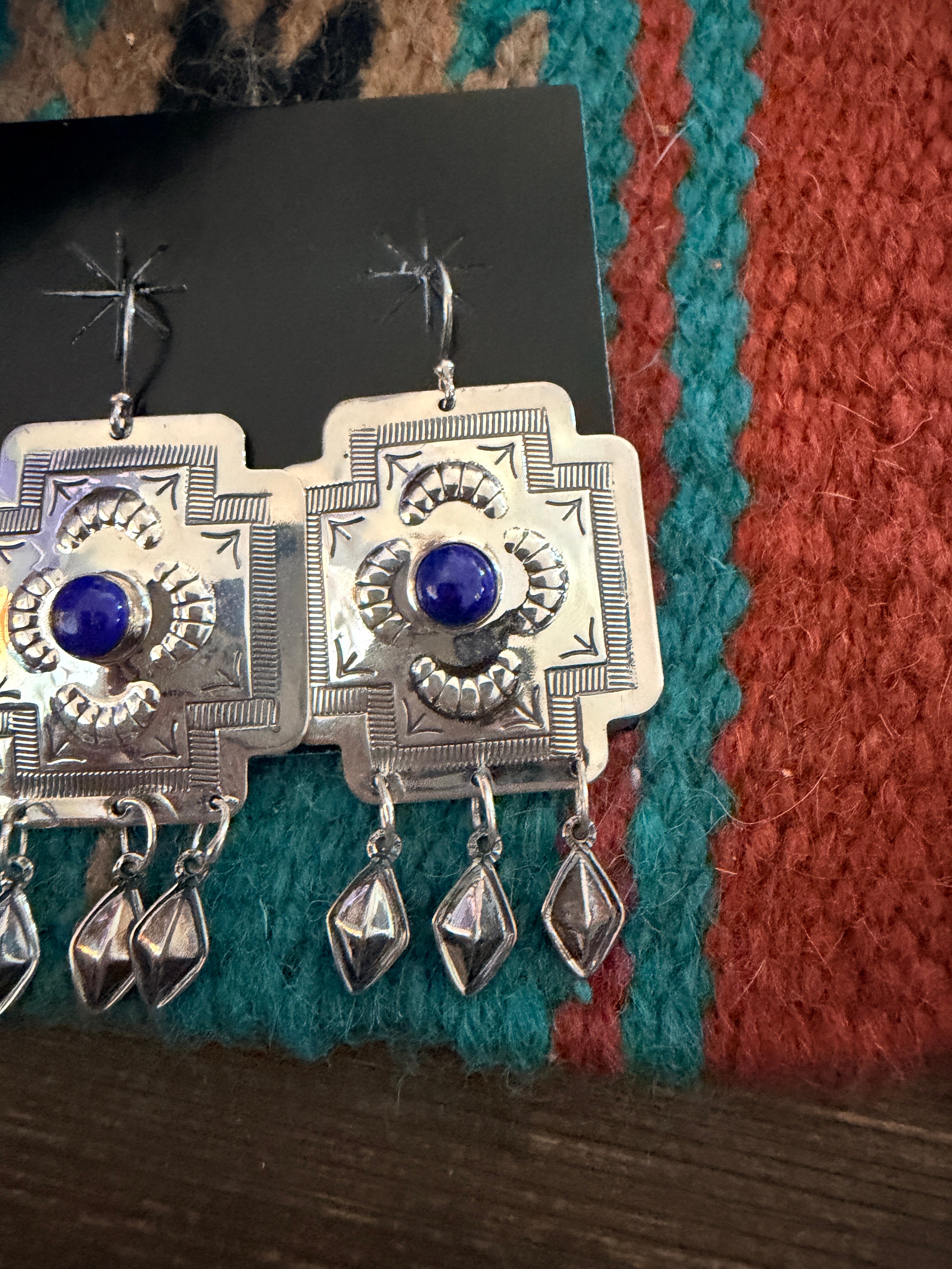 Handcrafted Lapis & Sterling Silver Cross Dangle Earrings