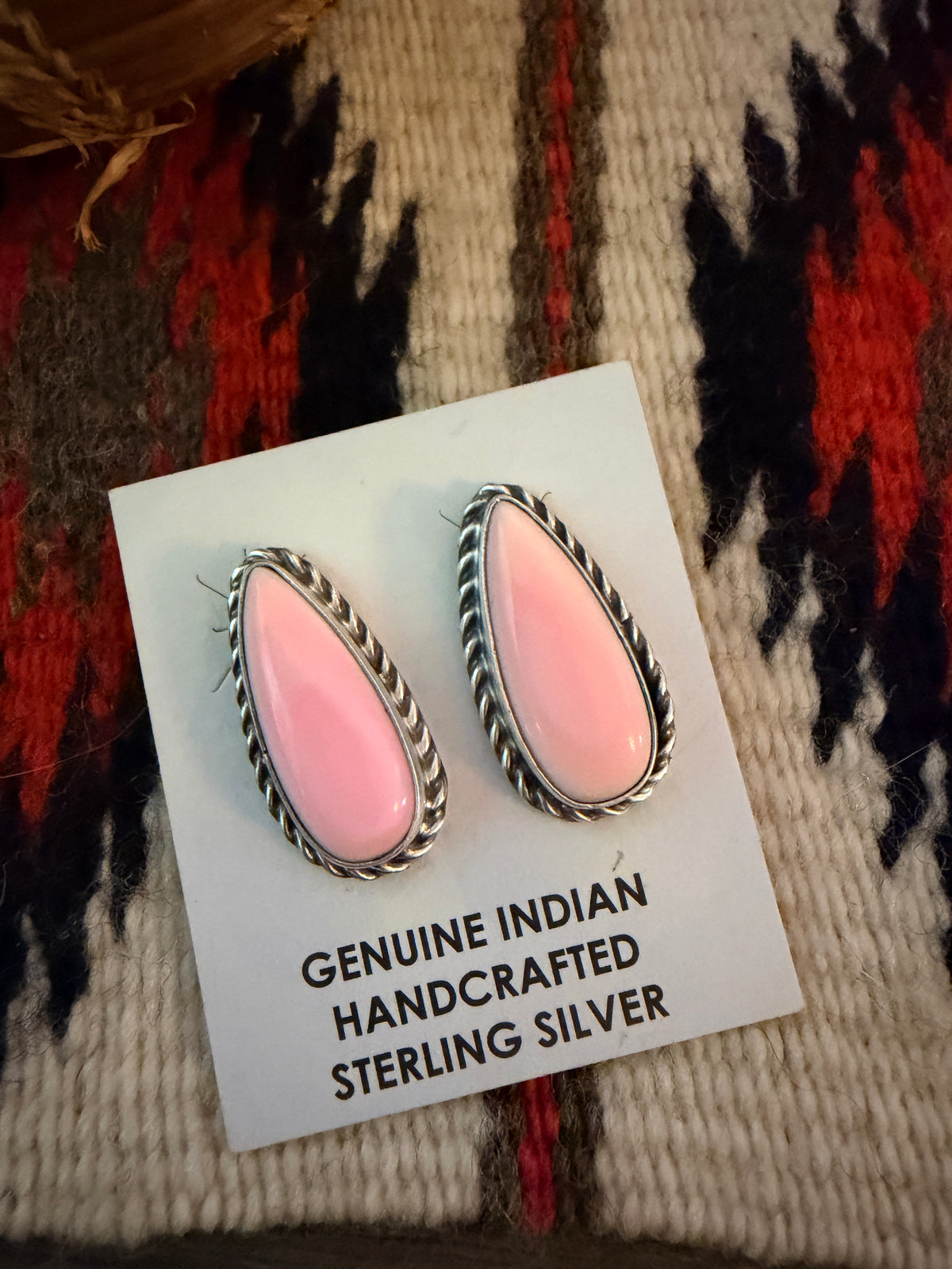 Handcrafted Queen Pink Conch & Sterling Silver Post Earrings