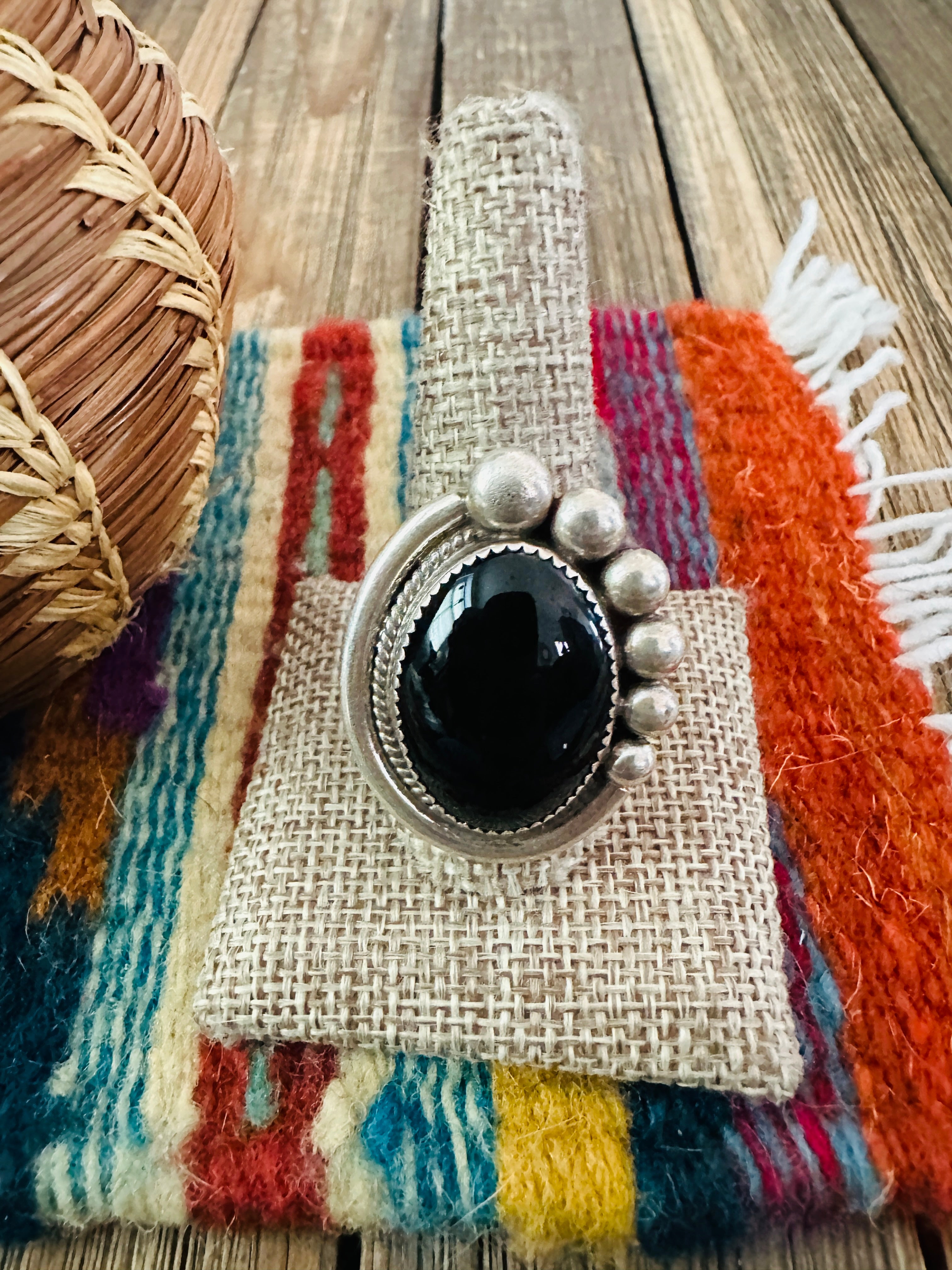 Handcrafted Black Onyx & Sterling Silver Ring Size 11