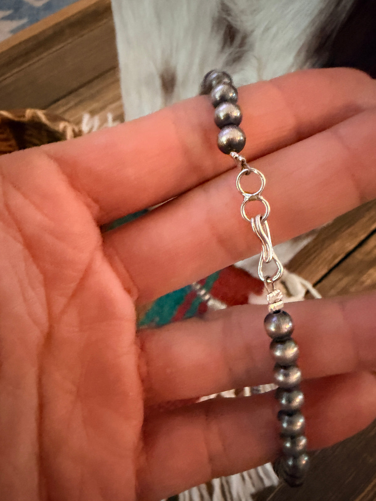 Handcrafted Turquoise & Sterling Silver Beaded Blossom Necklace