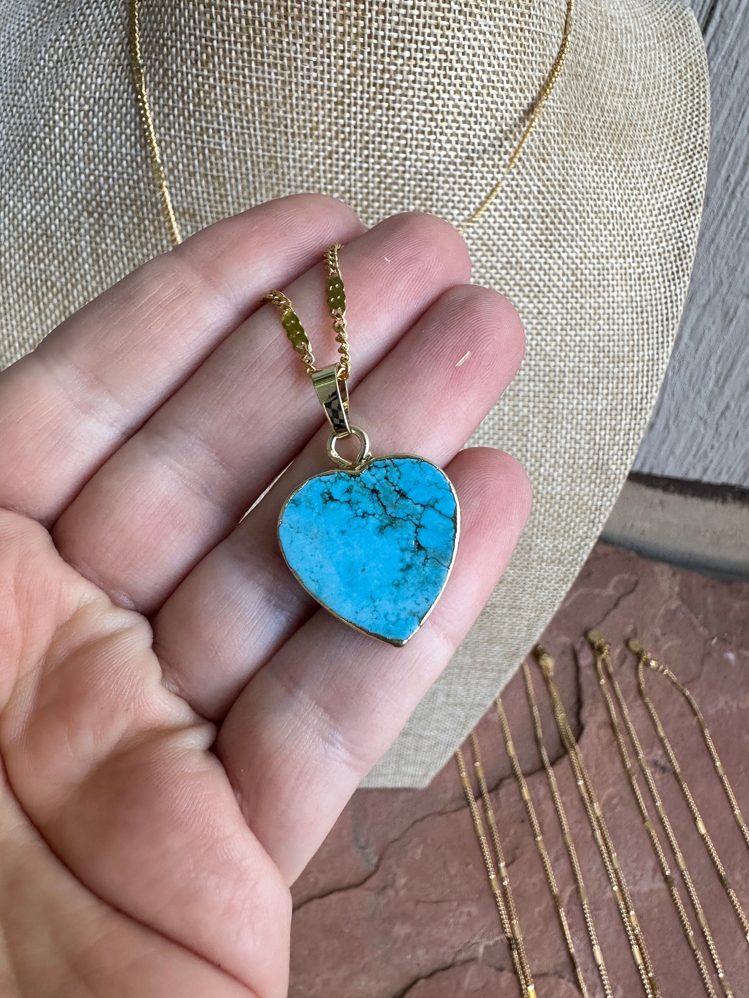 “The Golden Collection” Turquoise Heart Handmade Turquoise Gold Plated Necklace 18 Inches