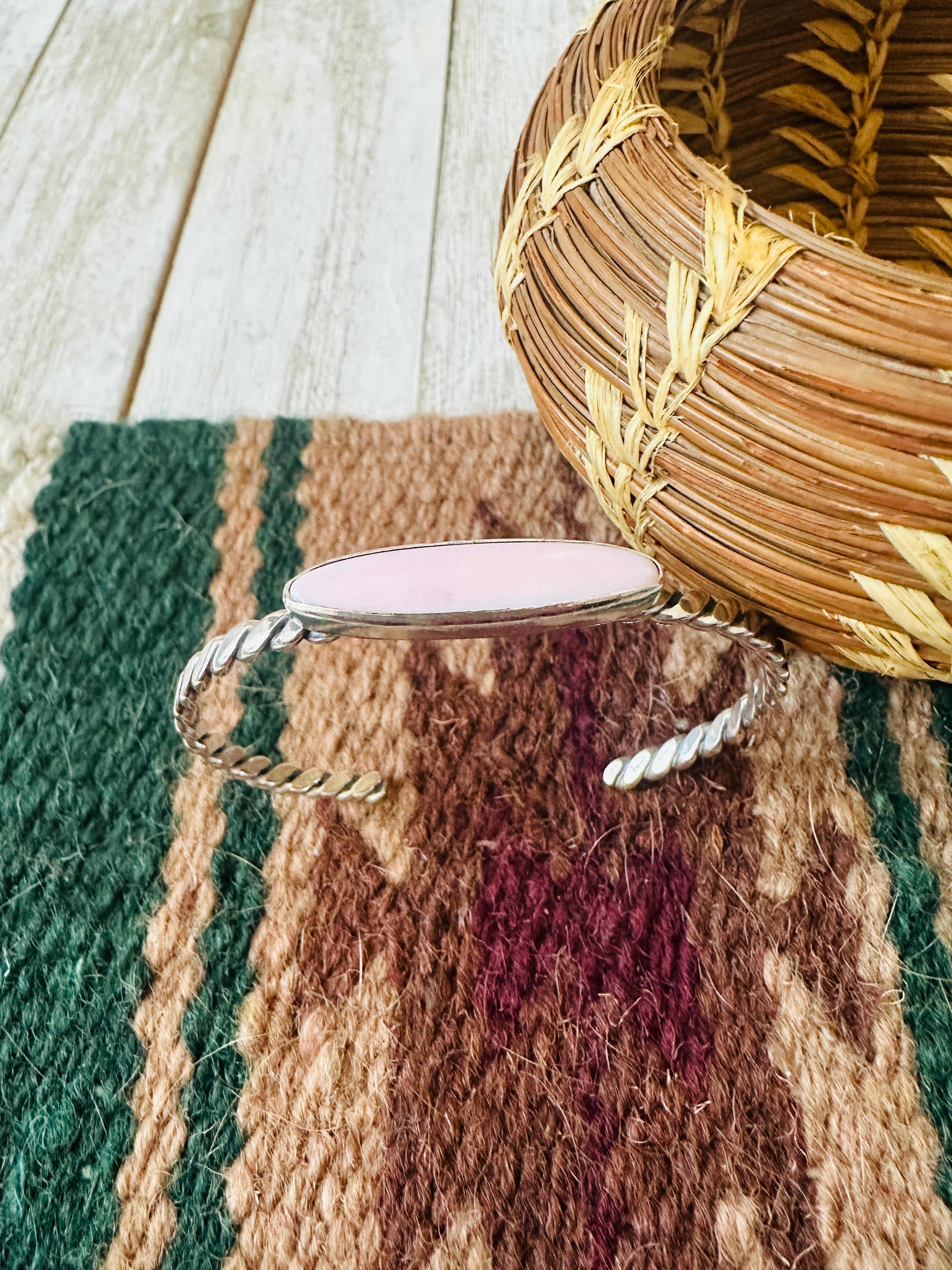 Navajo Queen Pink Conch & Sterling Silver Cuff Bracelet