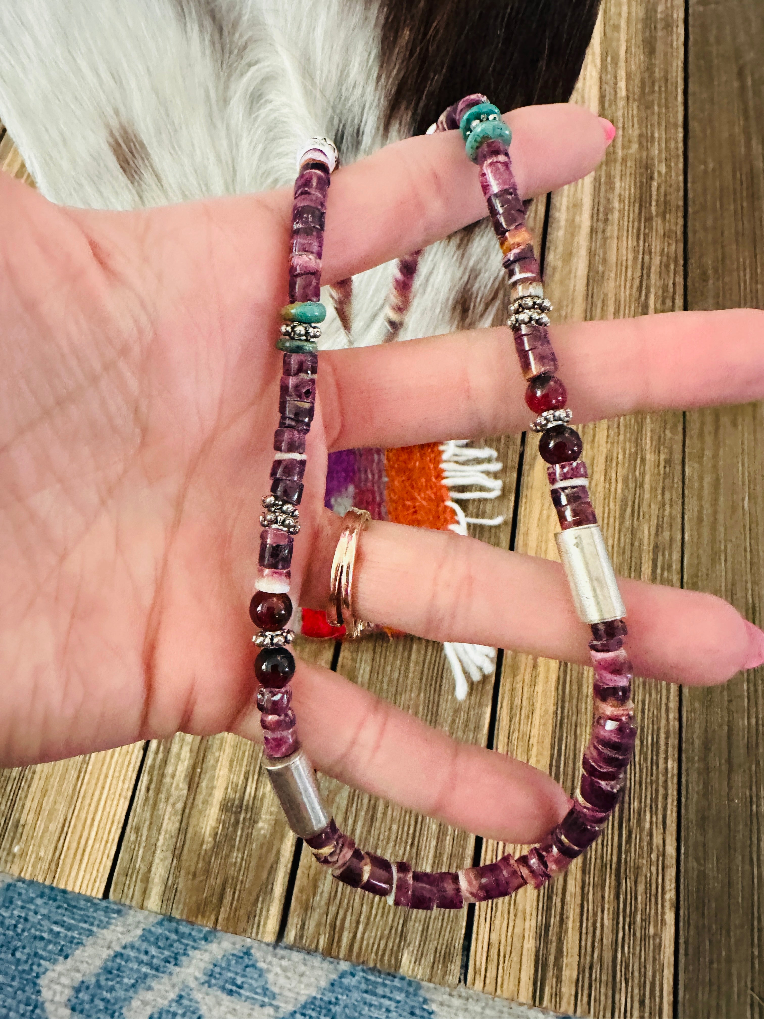 Handcrafted Multi Stone & Sterling Silver Beaded 18” Necklace by T & R Singer