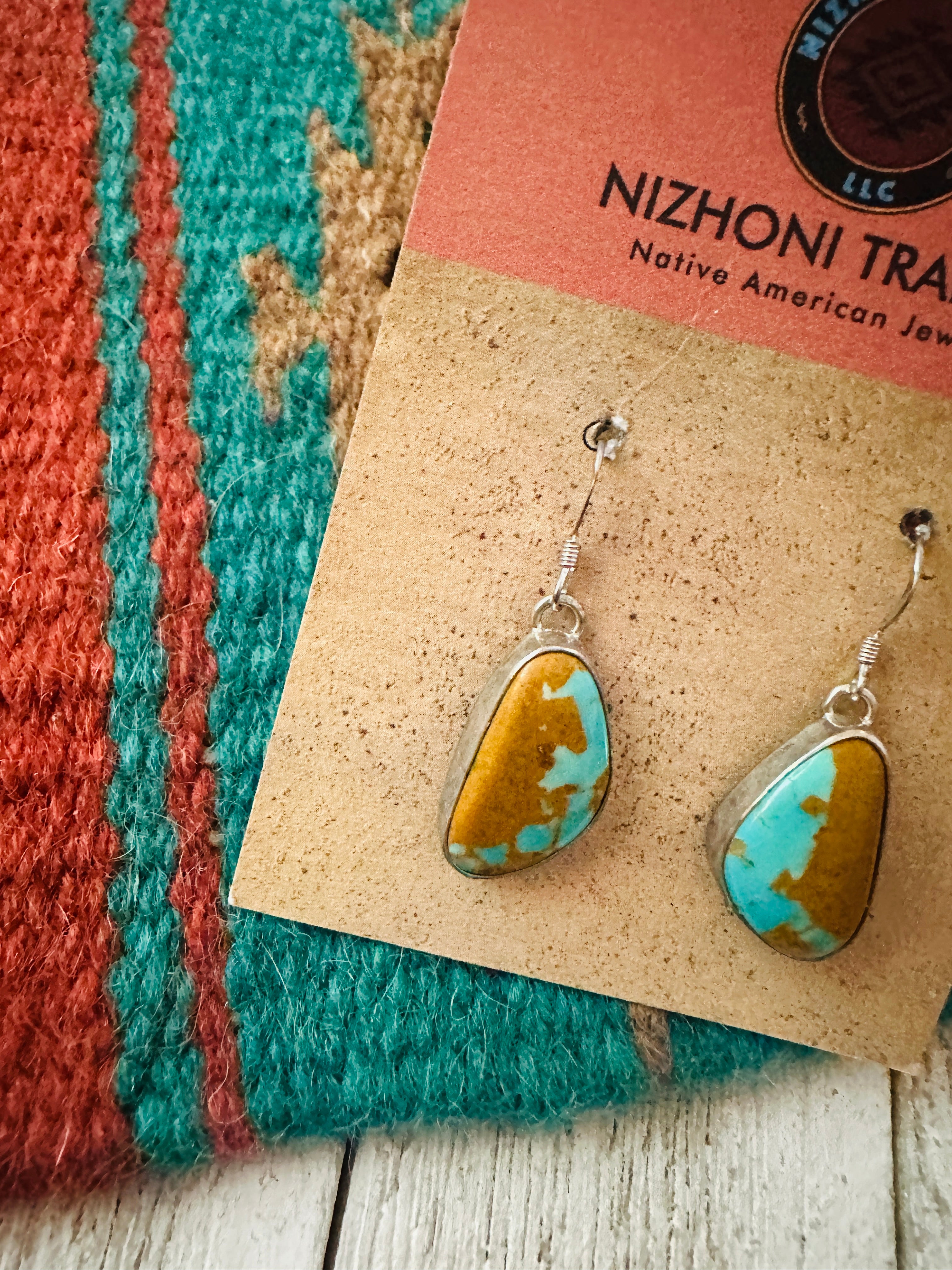 Navajo Number 8 Turquoise And Sterling Silver Dangle Earrings