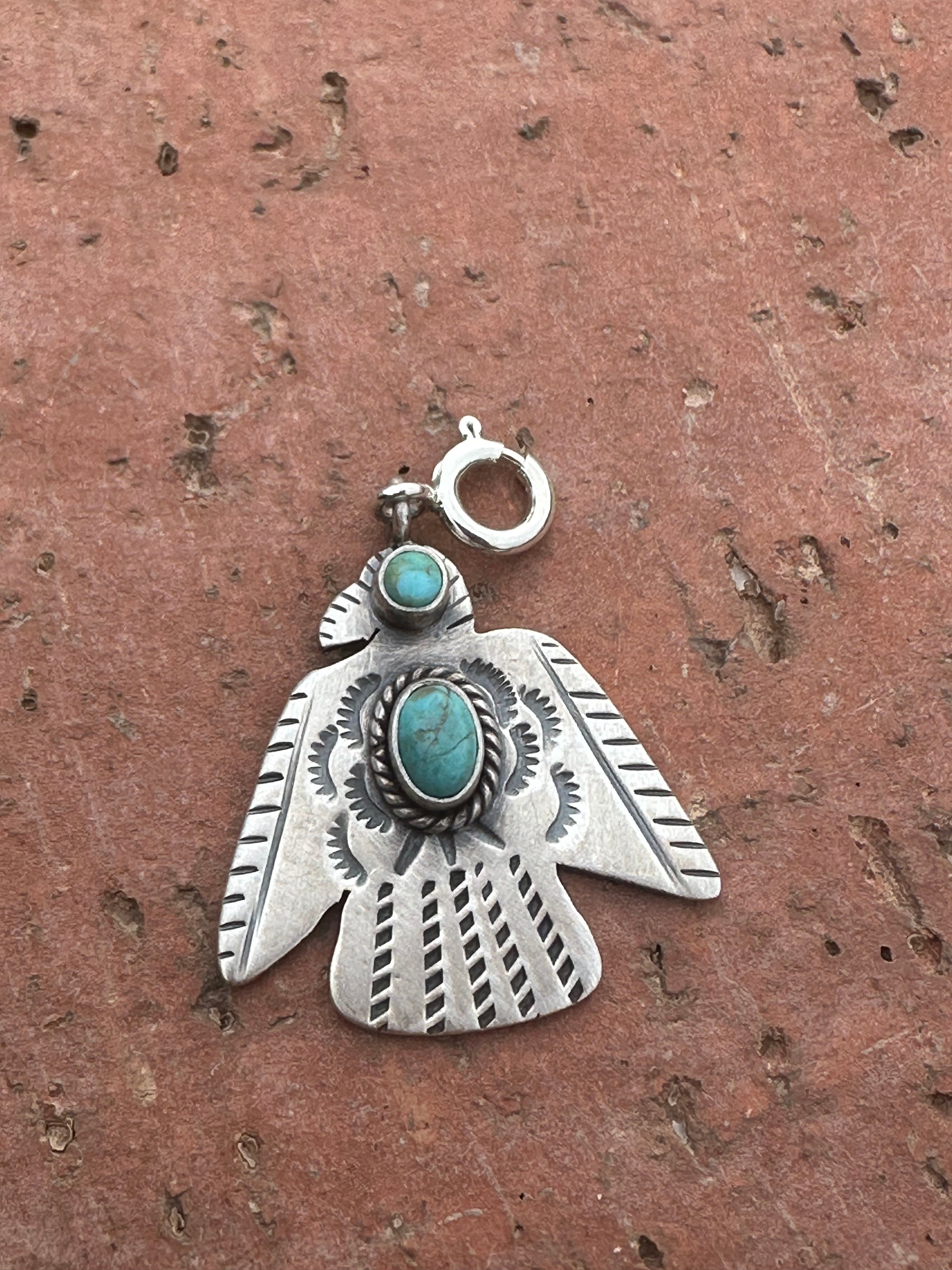 Sterling Silver and Two Stone Turquoise Nizhoni Thunderbird Charm