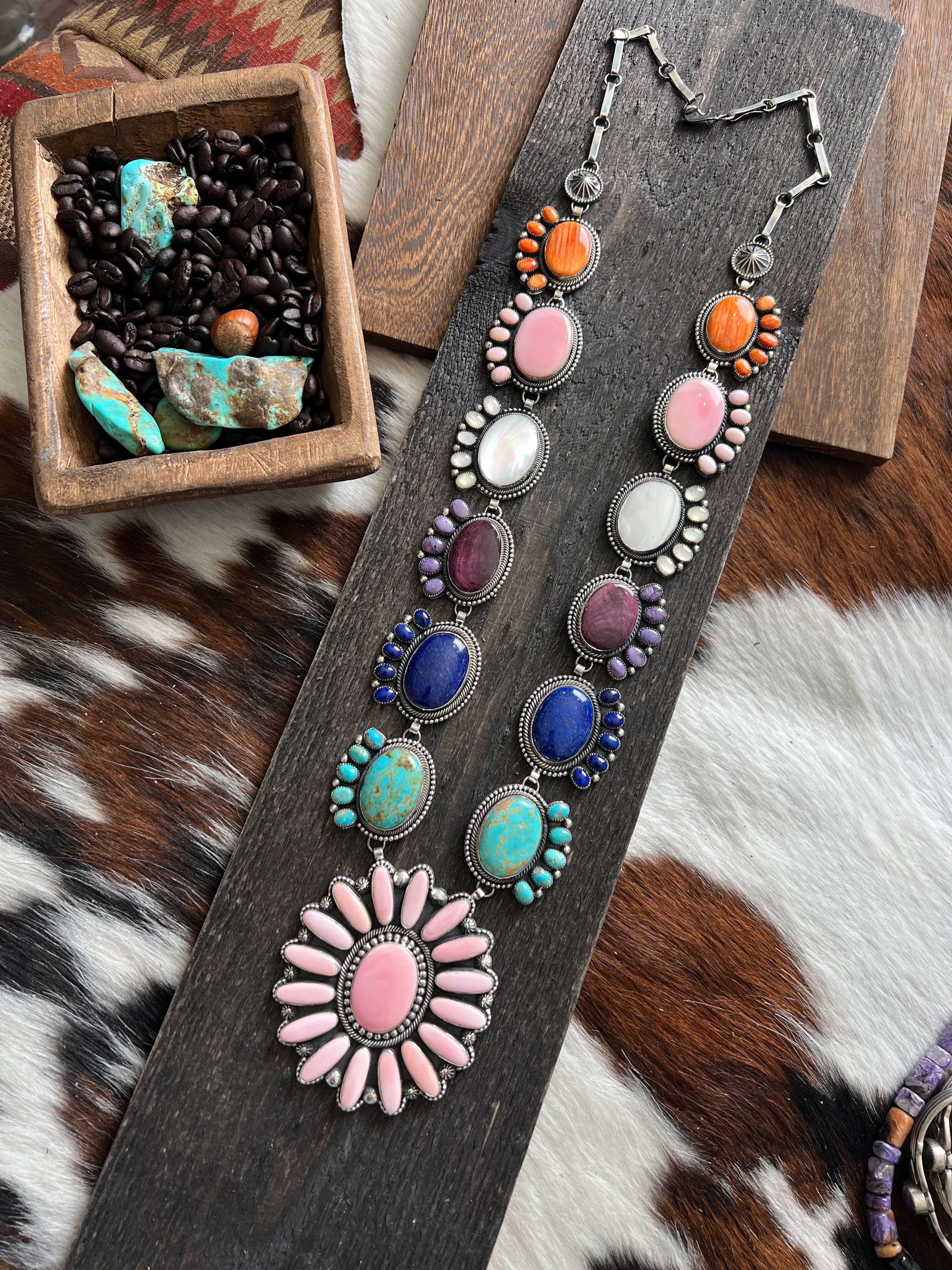 Tequila Sunrise Handcrafted Sterling Silver and Multi Stone Necklace by Hemerson Brown