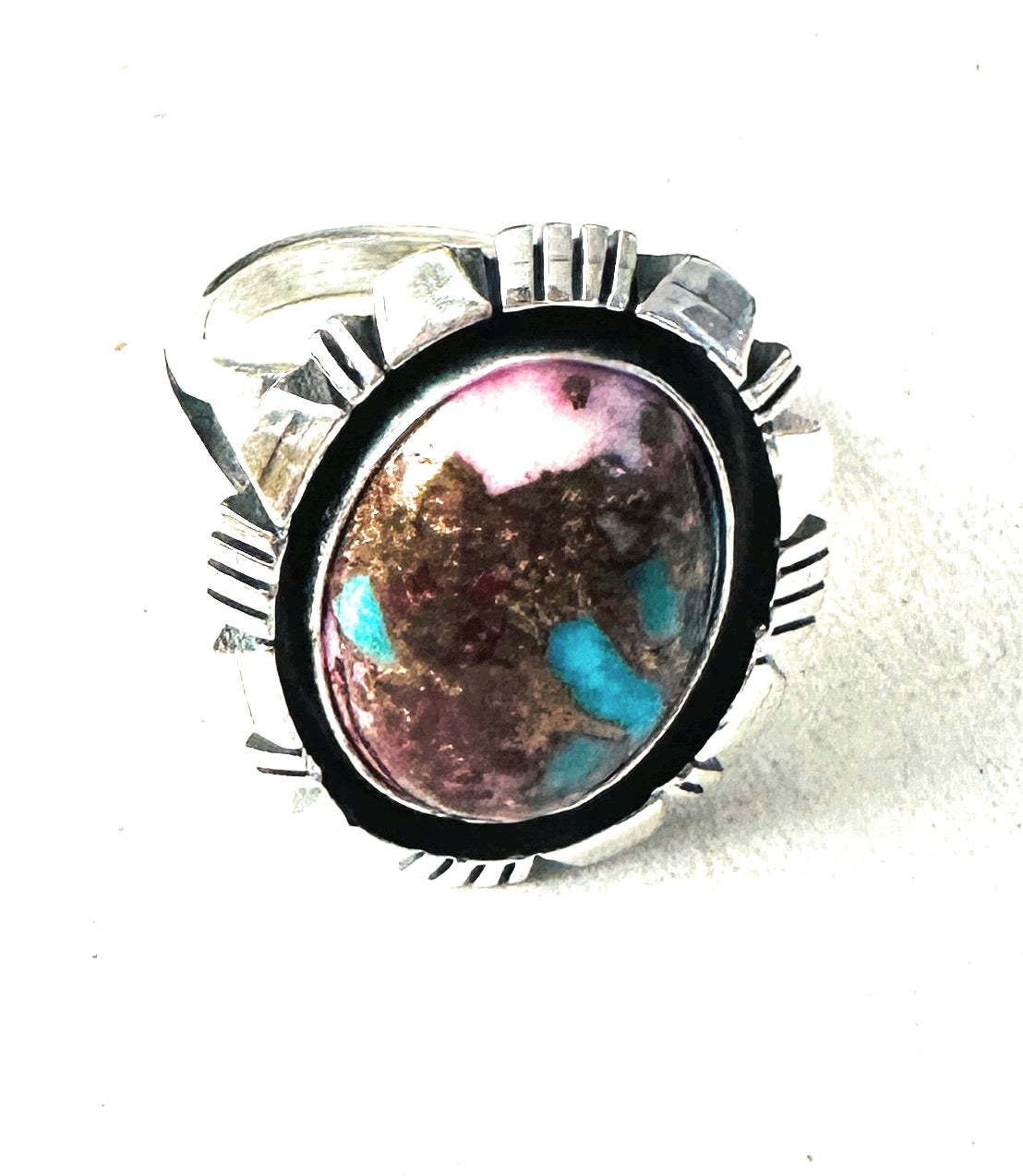 Navajo Sterling Silver & Pink Dream Mojave Adjustable Ring