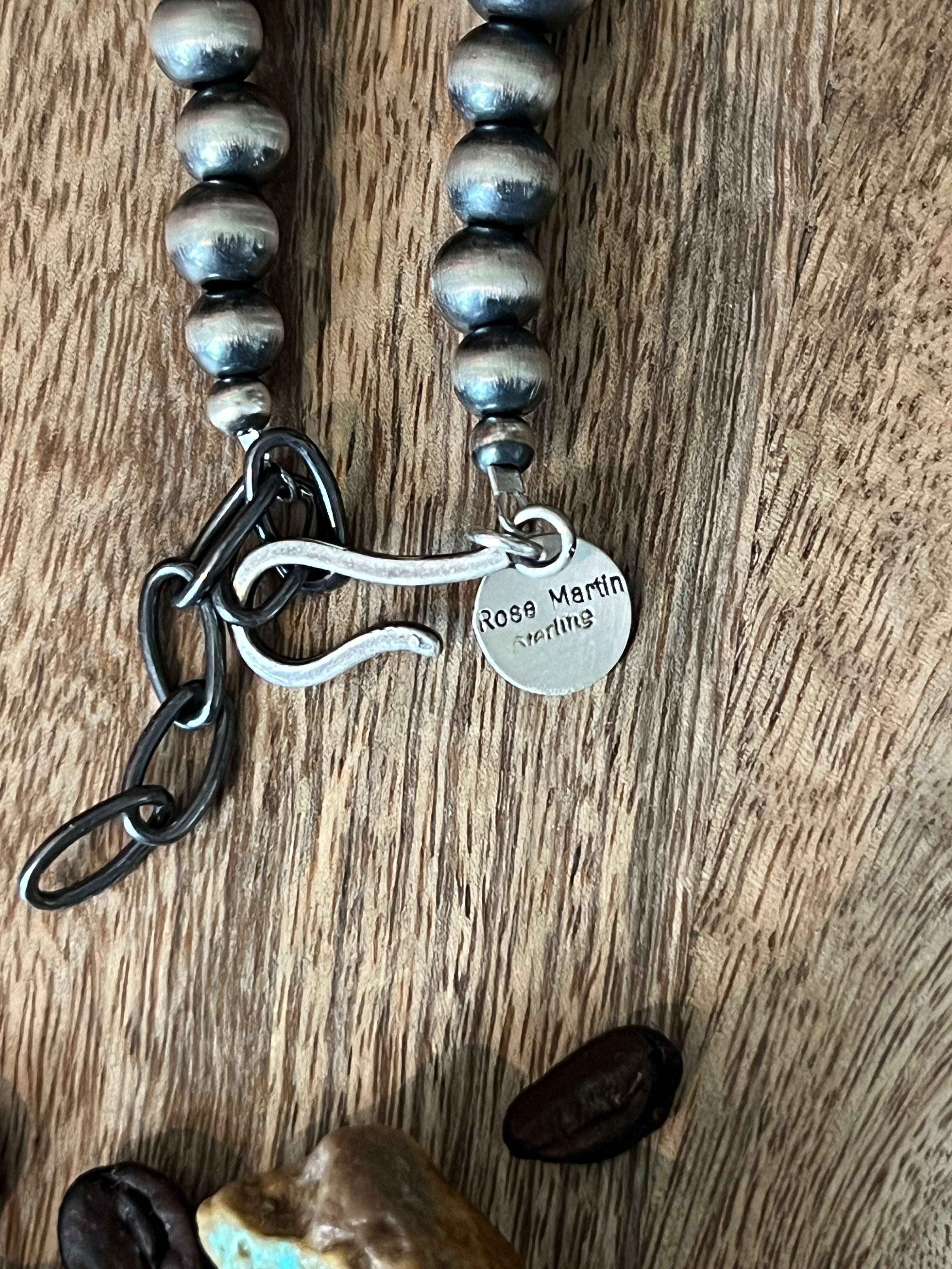 Handcrafted Sterling Silver and Kingman Turquoise Beaded Necklace by Rose Martin, 31 + 1-1/2 inches