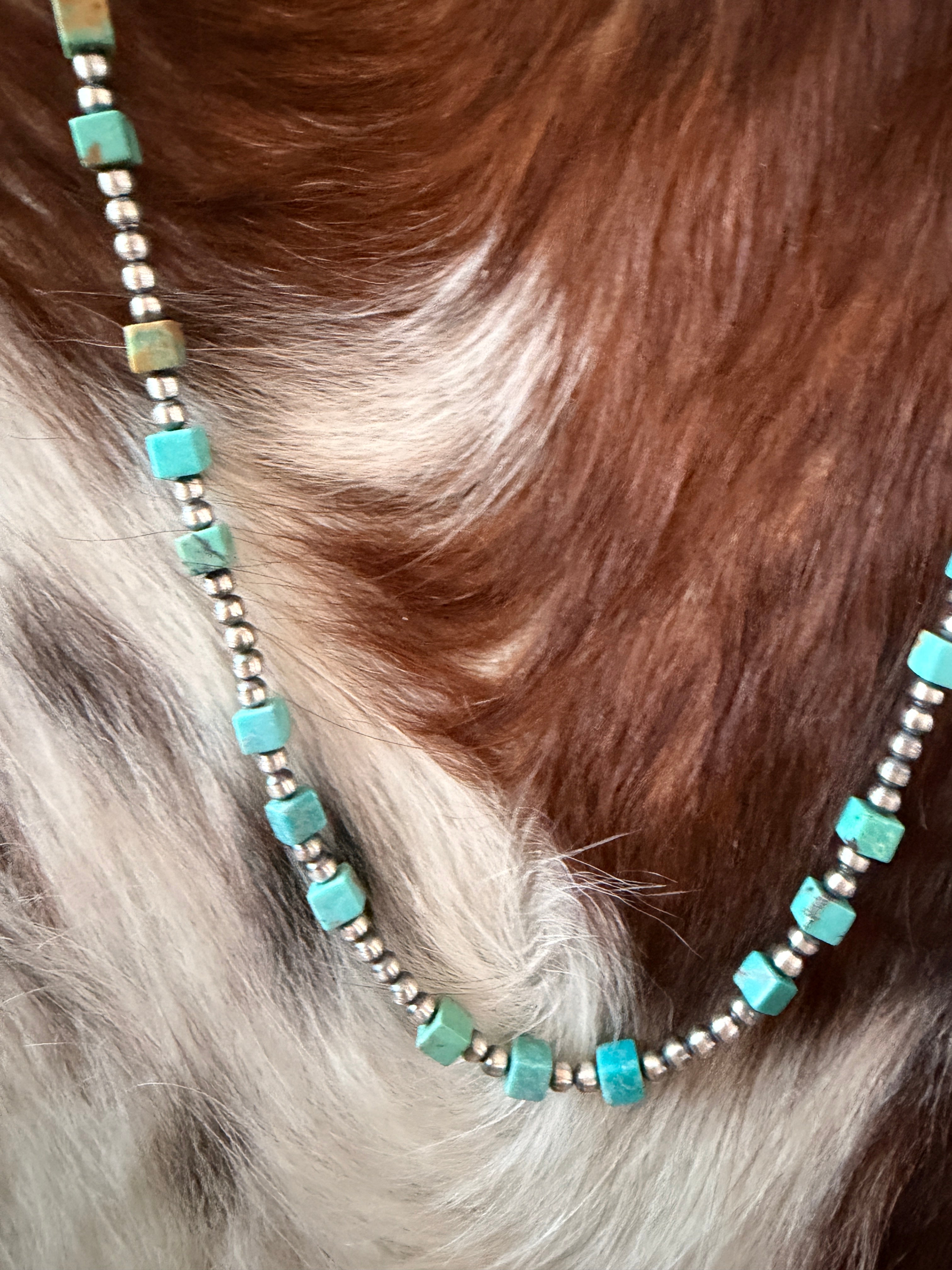 Handcrafted Turquoise & 3mm Sterling Silver 16” Beaded Necklace