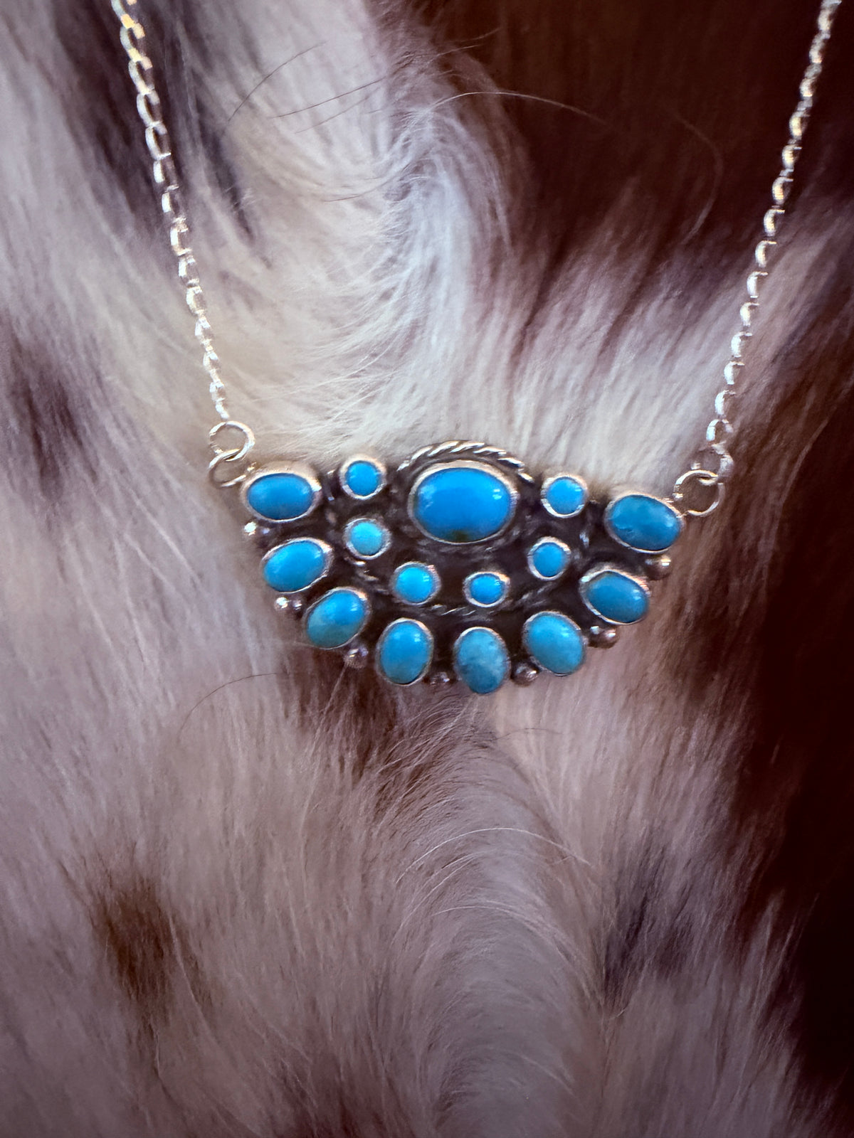 Handcrafted Turquoise & Sterling Silver Cluster Necklace by Paul Largo