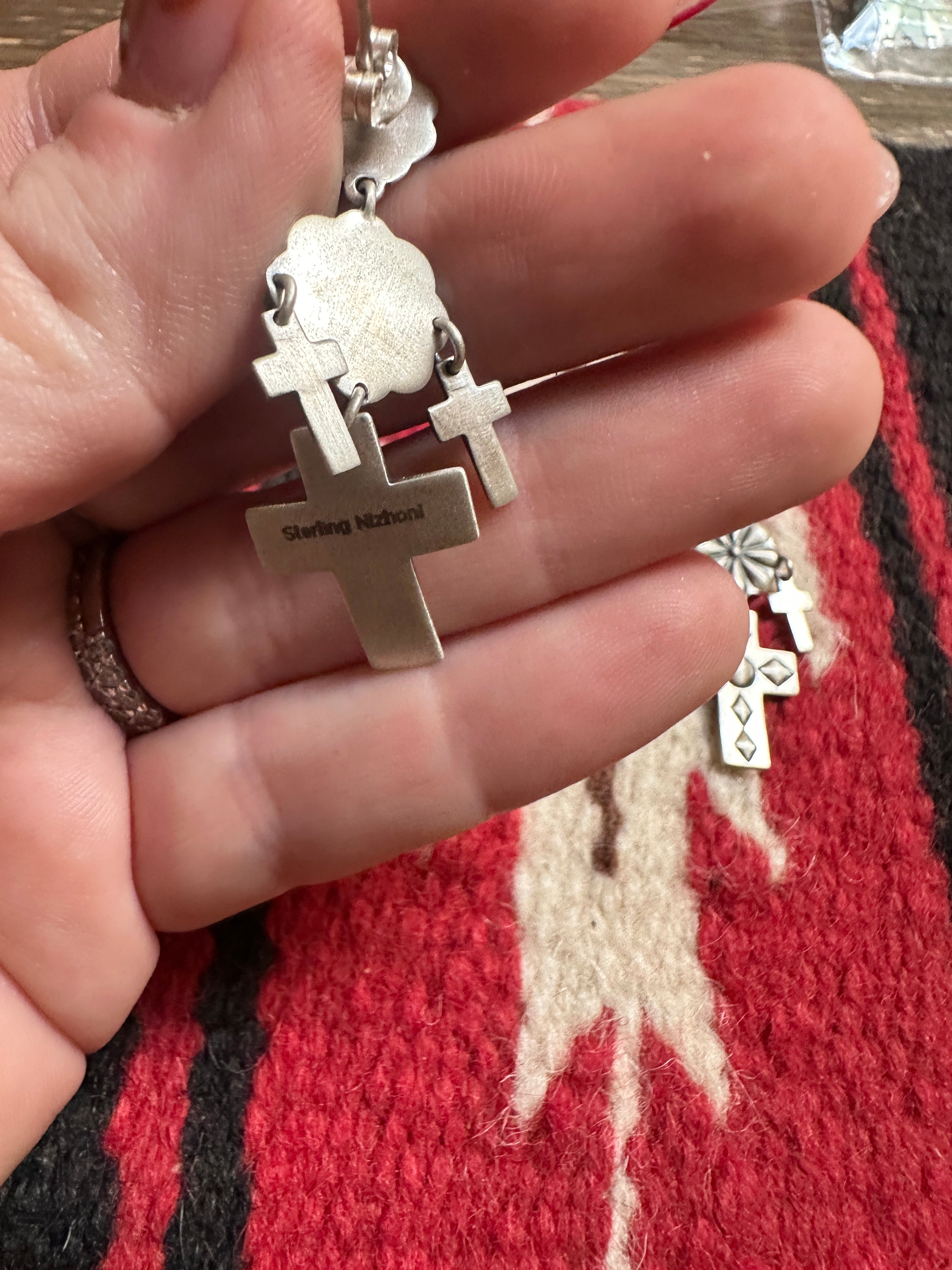 Handmade Sterling Silver Handstamped Cross Earrings