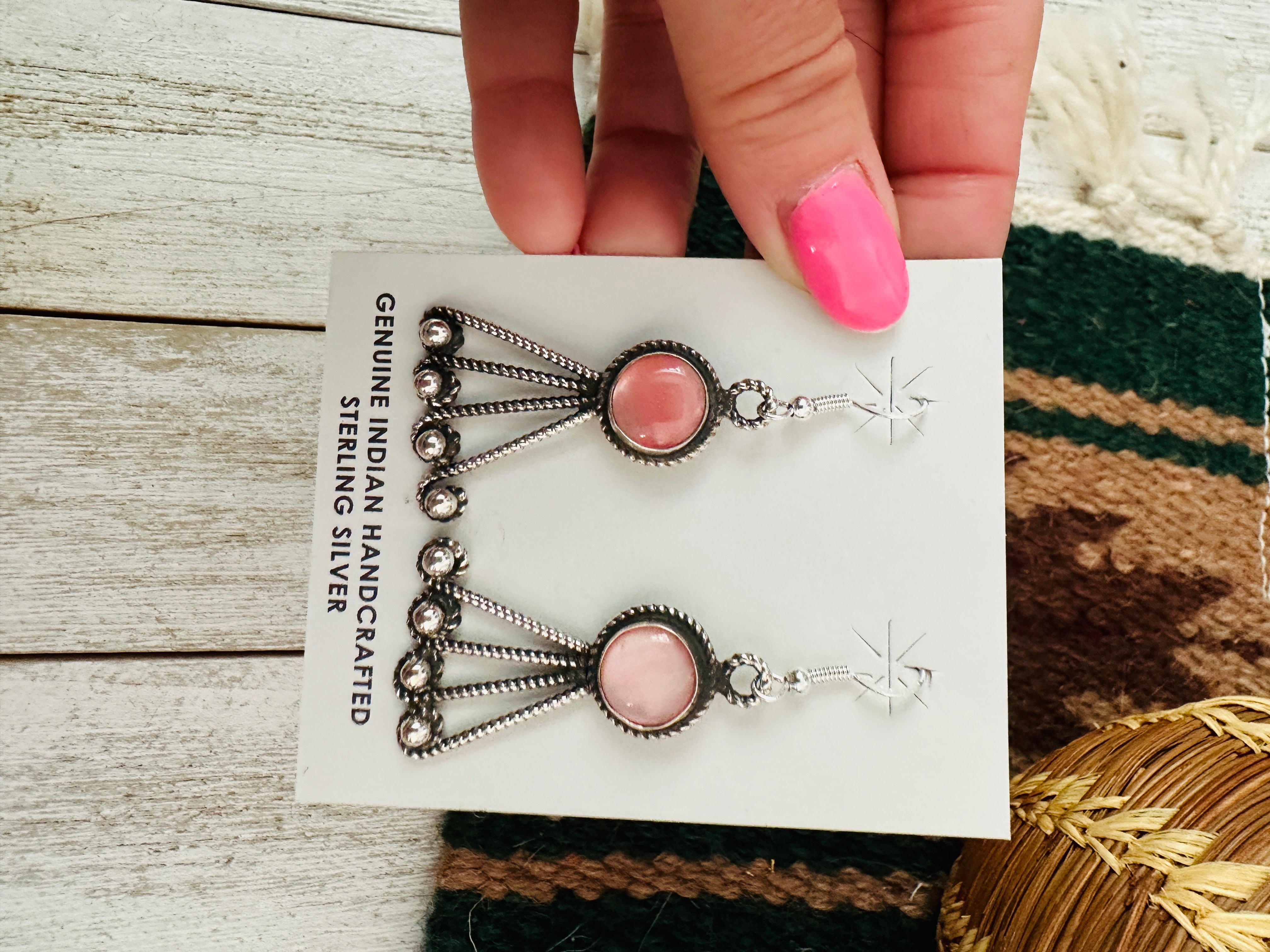 Navajo Mother of Pearl & Sterling Silver Dangle Earrings