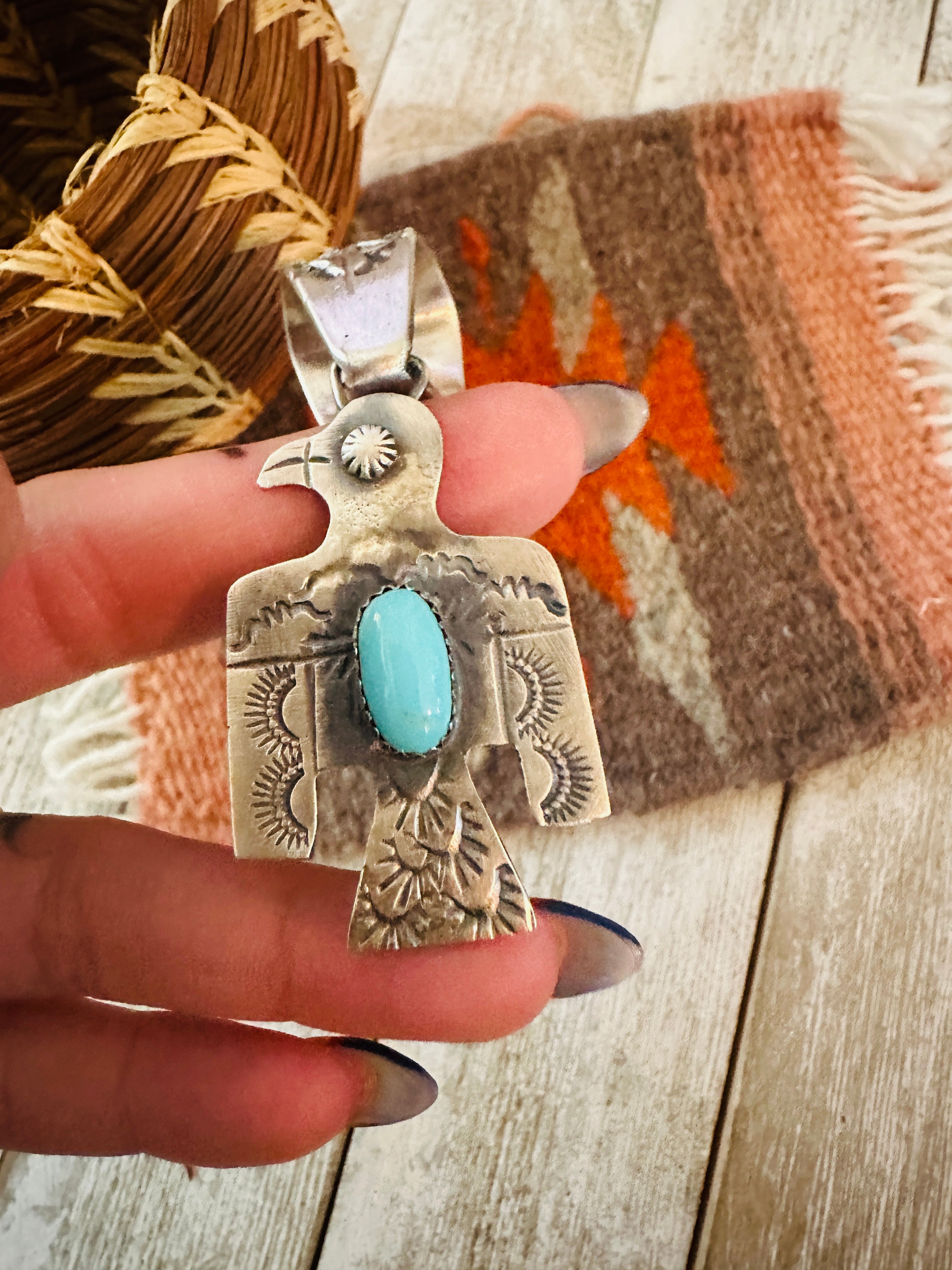 Handcrafted Turquoise & Sterling Silver Thunderbird Pendant