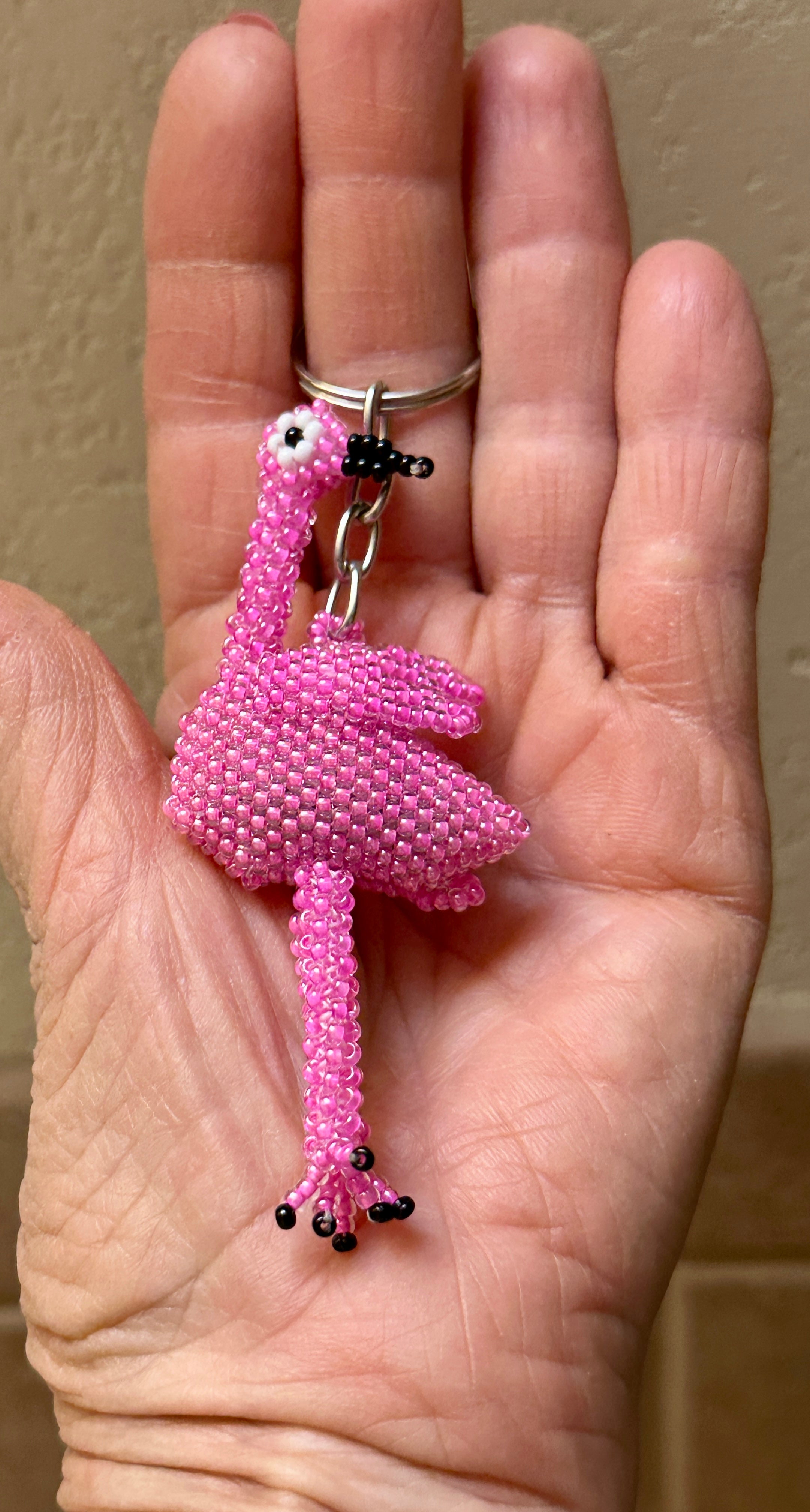 Handmade Beaded Flamingo Keychain