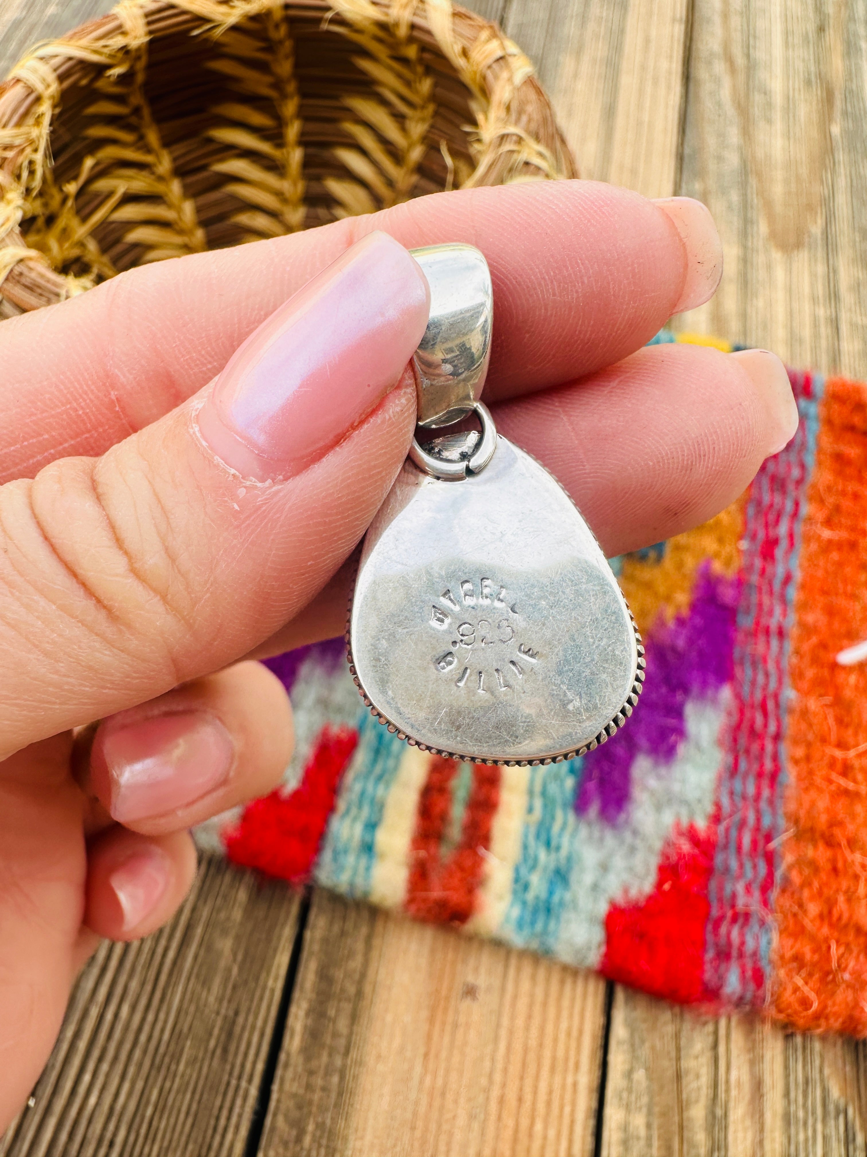 Handcrafted Sterling Silver & White Buffalo Pendant by Wydell Billie