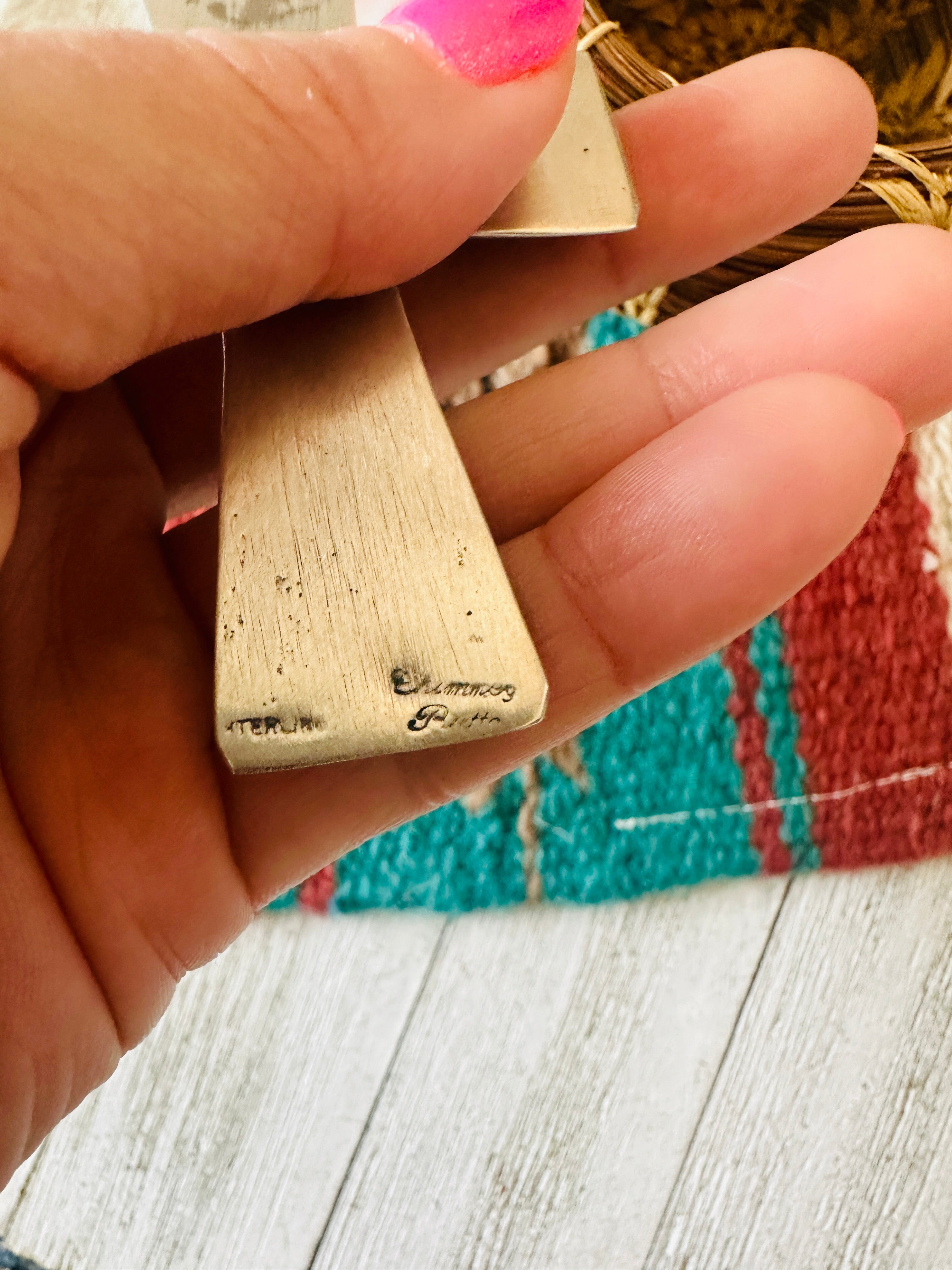 Navajo Sterling Silver & Turquoise Cross Pendant by Chimney Butte