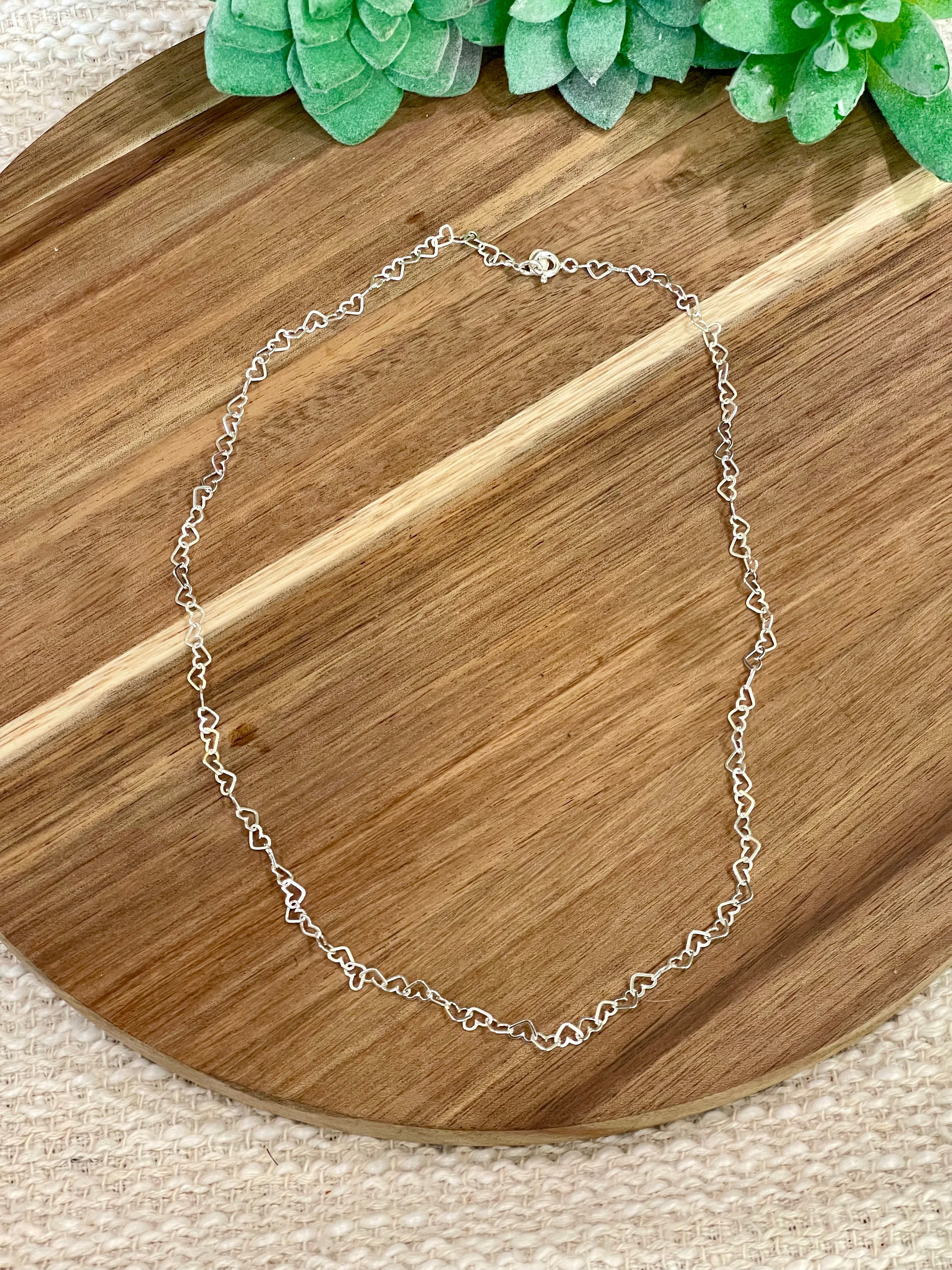 Handmade In Mexico Sterling Silver Chain Heart Necklace