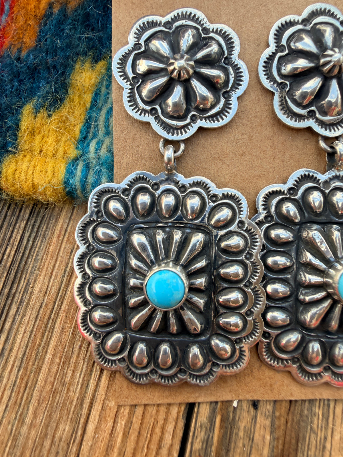 Handcrafted Turquoise & Sterling Silver Concho Dangle Earrings