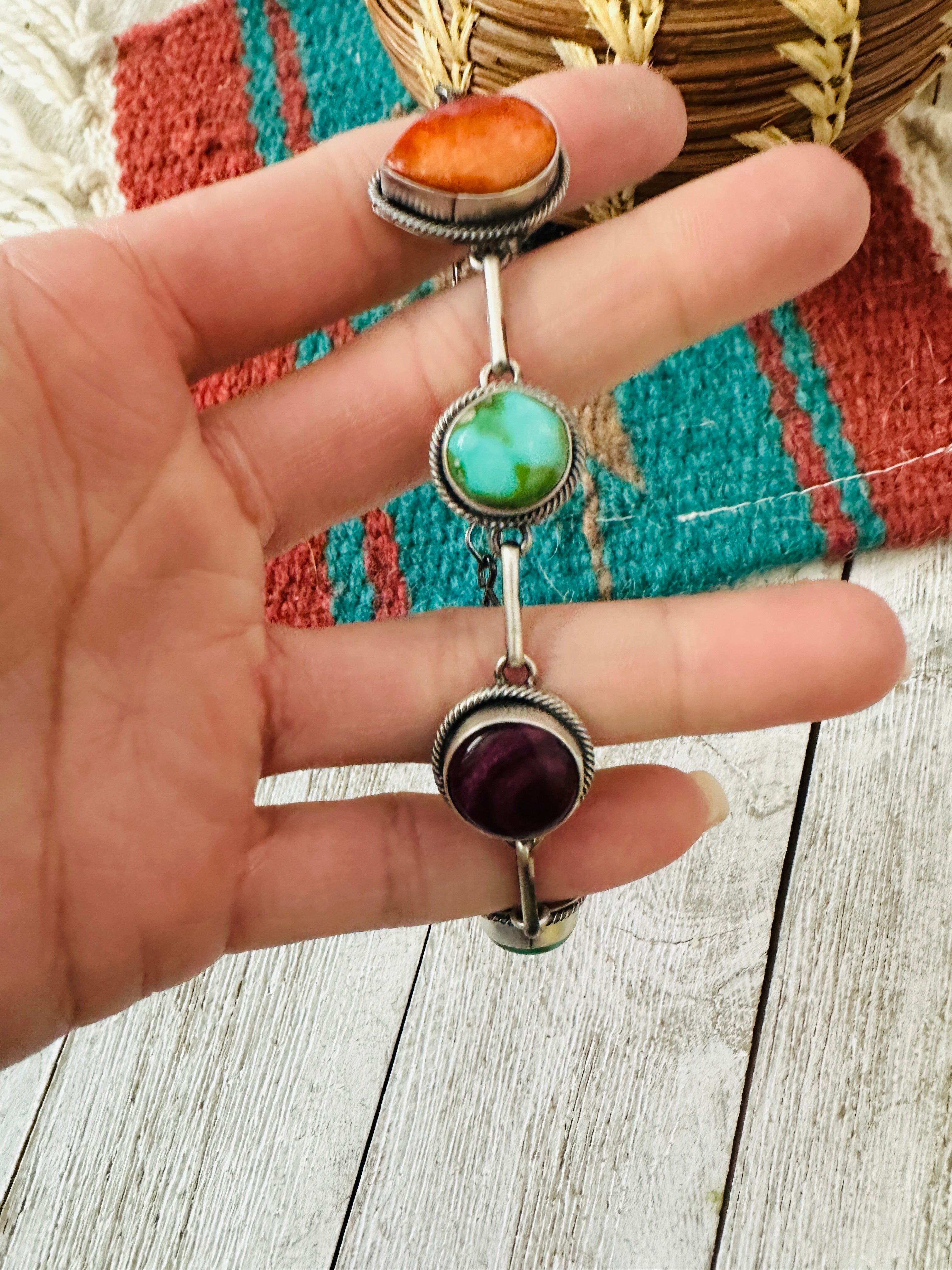 Handcrafted Multi Stone & Sterling Silver Link Bracelet