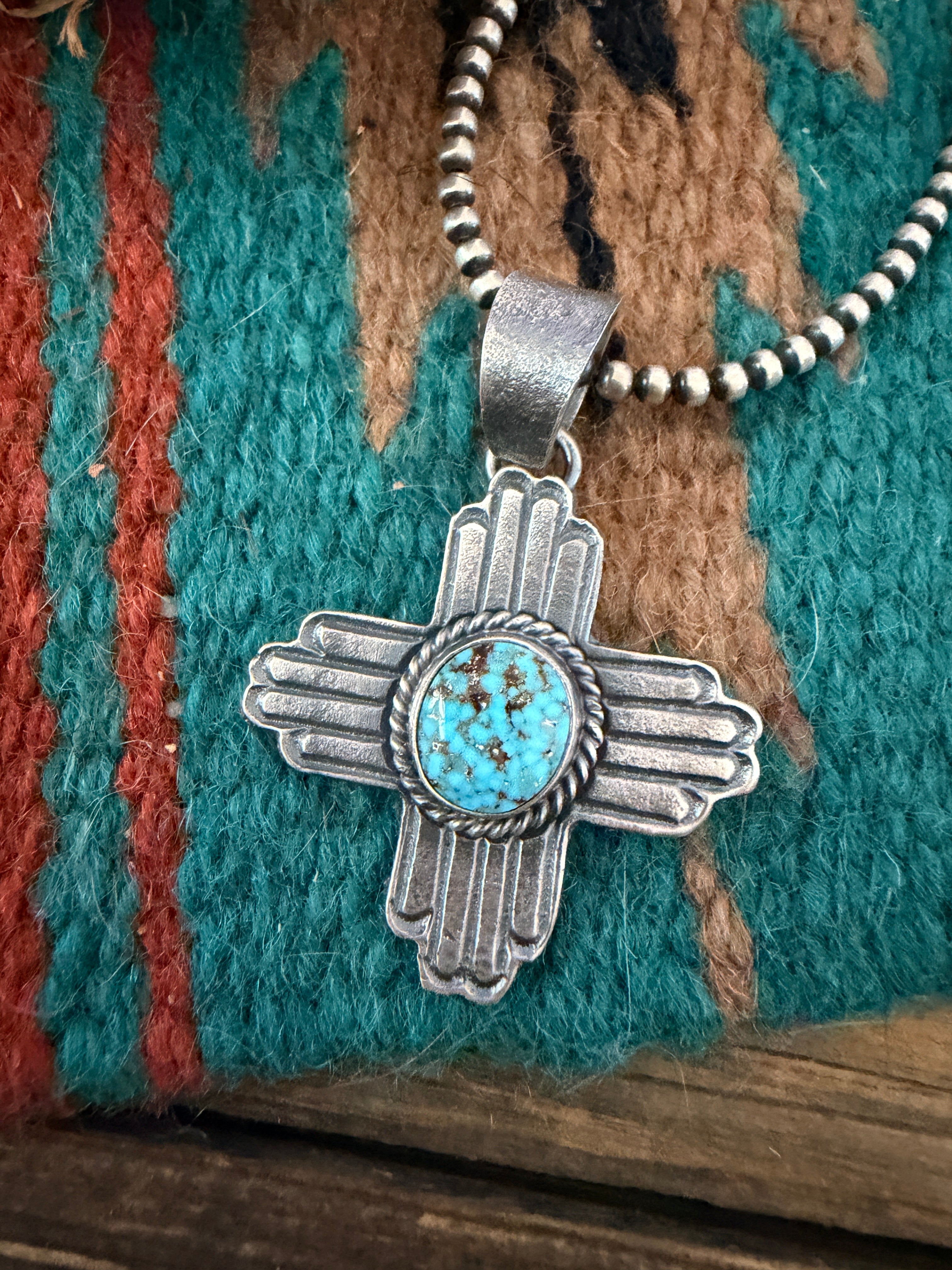 Handcrafted Sterling Silver & Turquoise Zia Cross Pendant by Kevin Billah
