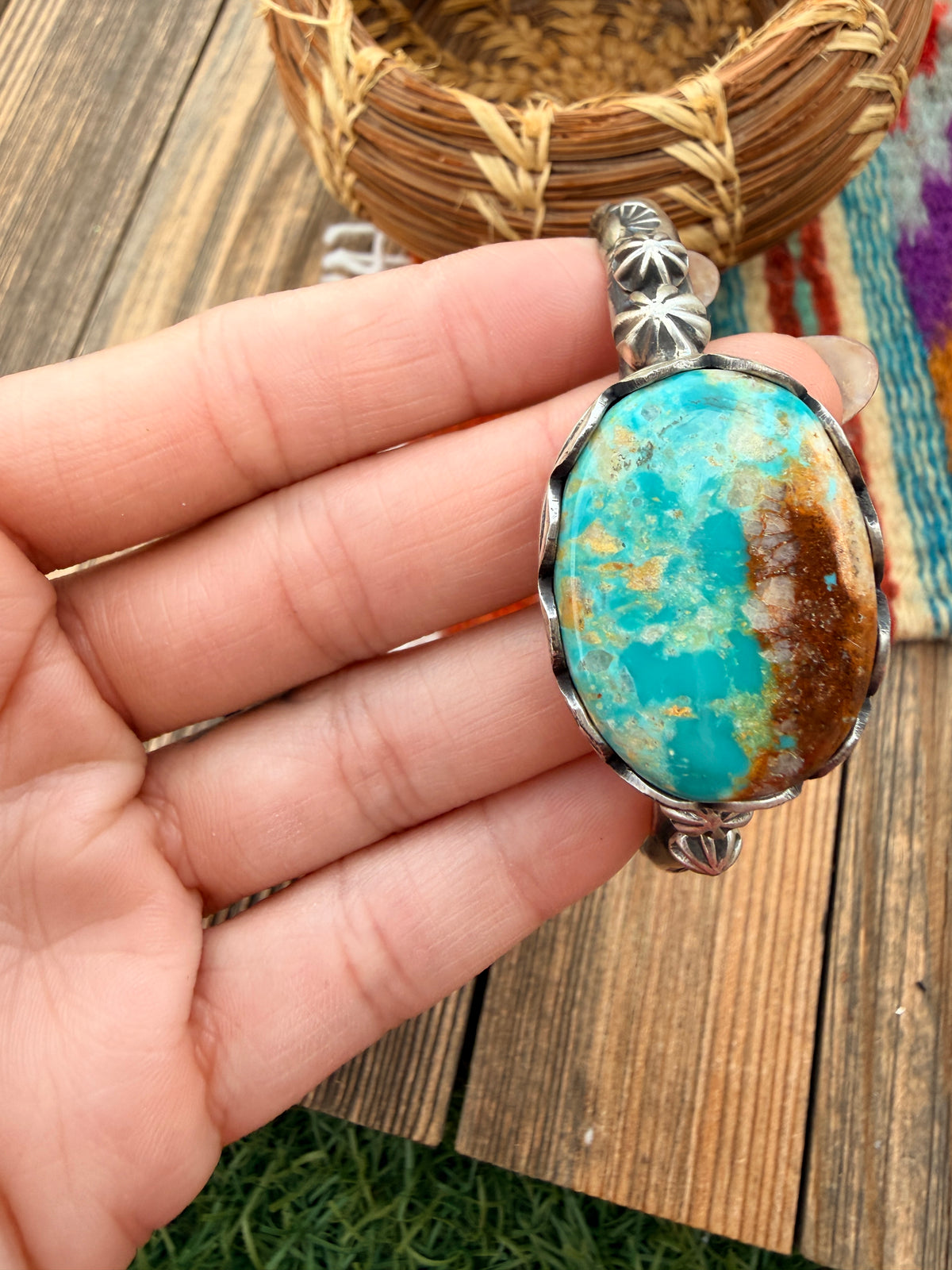Handcrafted Turquoise & Sterling Silver Cuff Bracelet by Charles Johnson