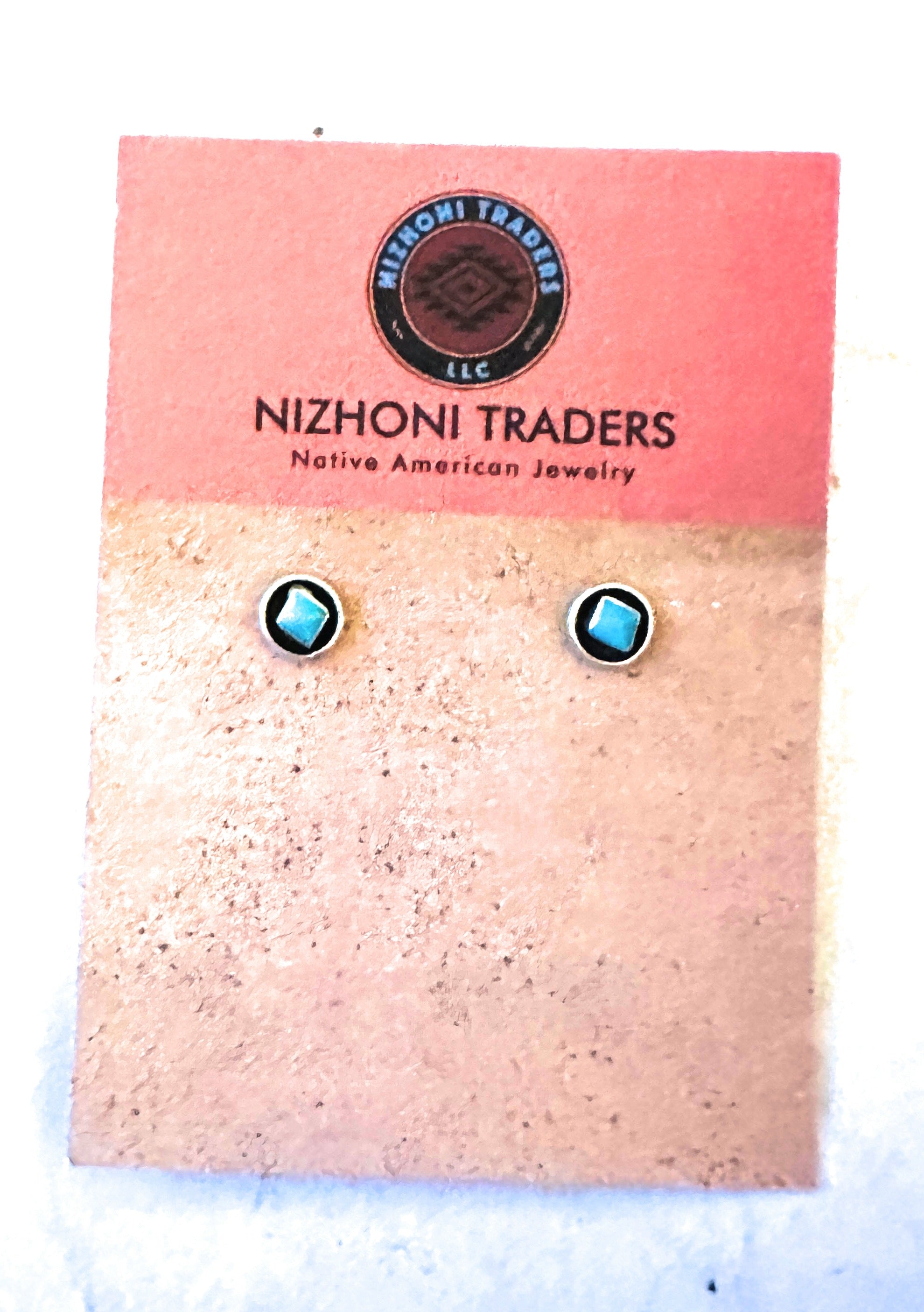 Navajo Turquoise and Sterling Silver Shadowbox Stud Earrings