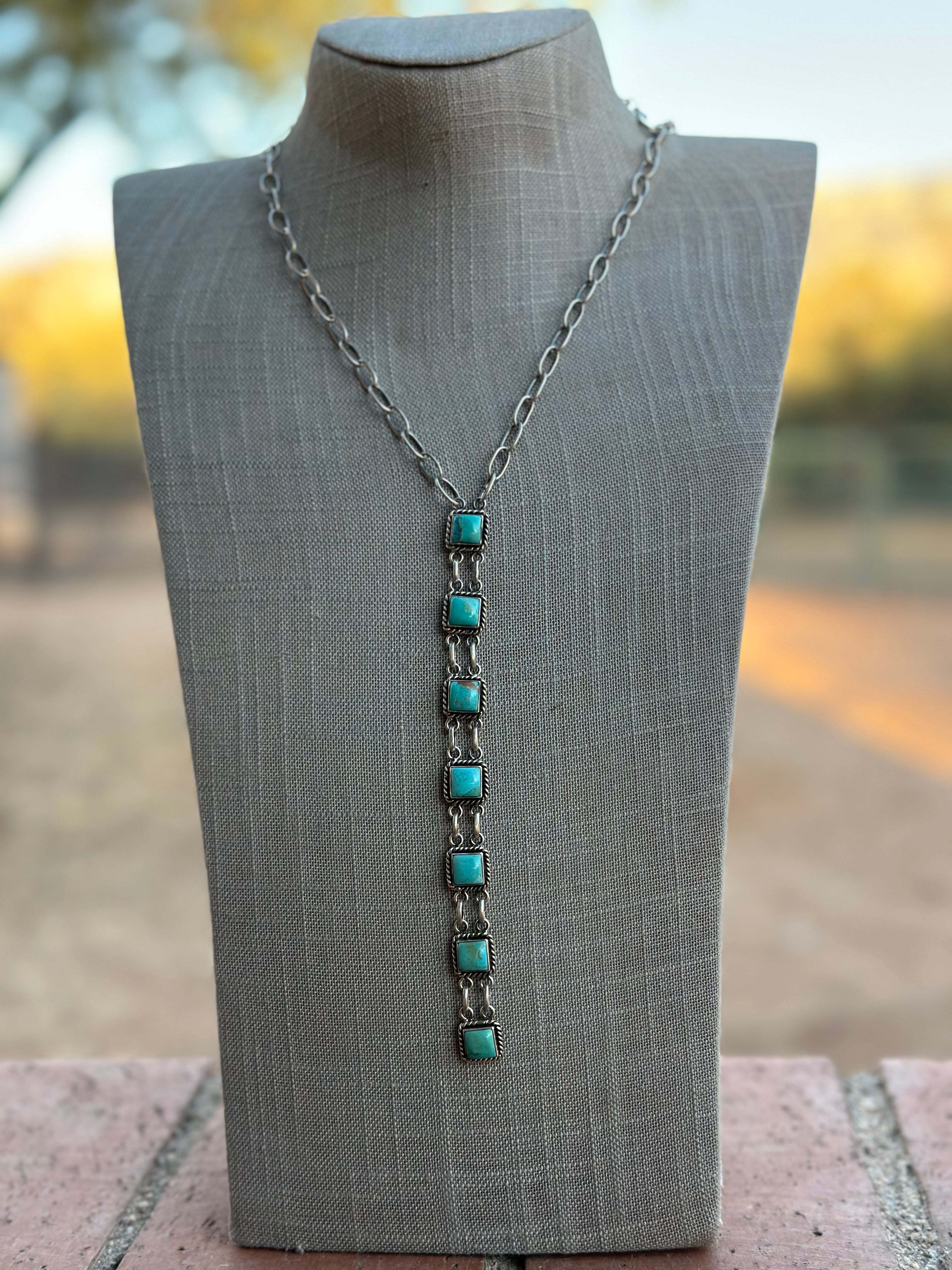 Handmade Royston Turquoise & Sterling Silver Bolo Drop Necklace