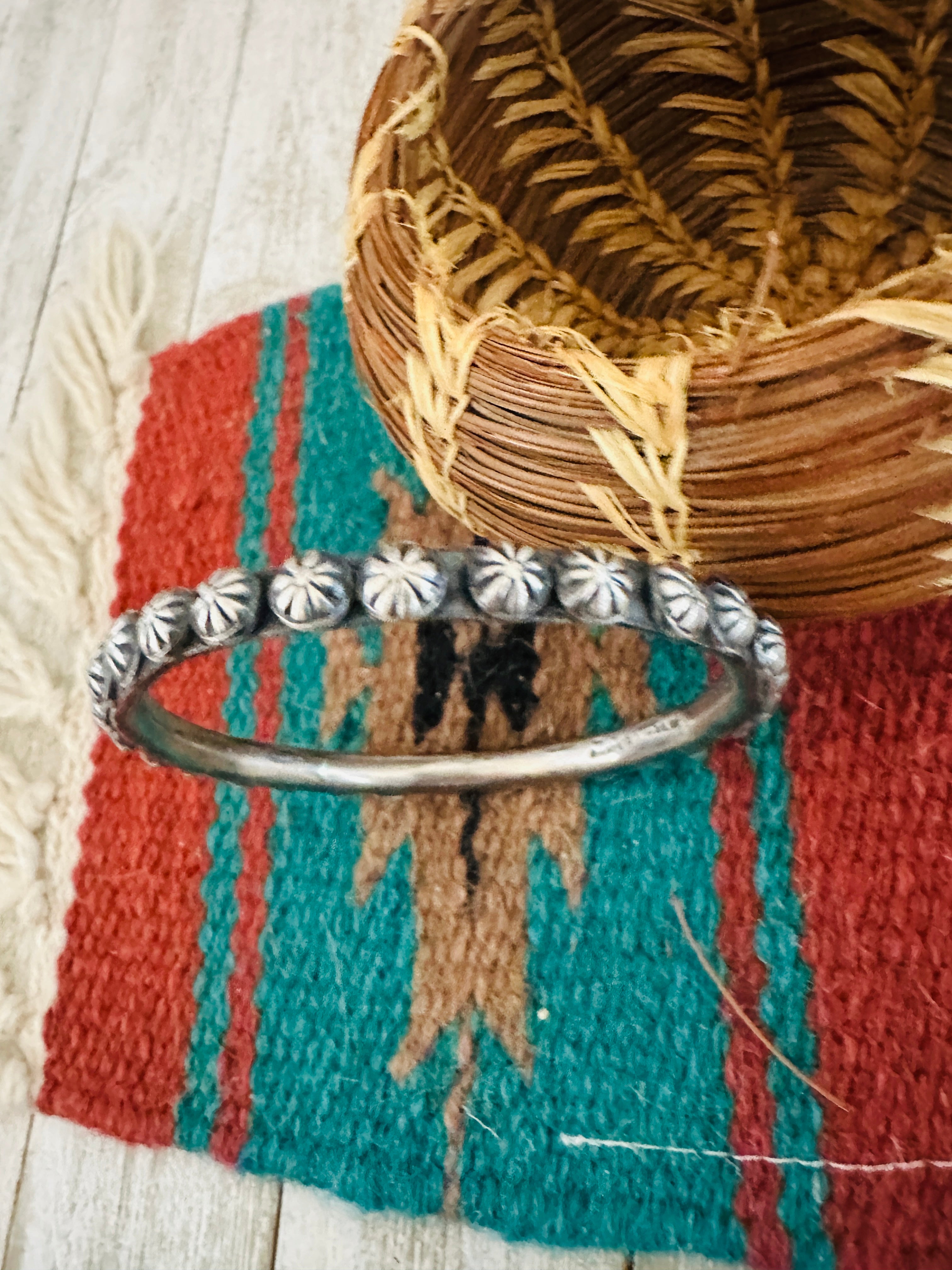 Chimney Butte Navajo Sterling Silver Studded Bangle Bracelet