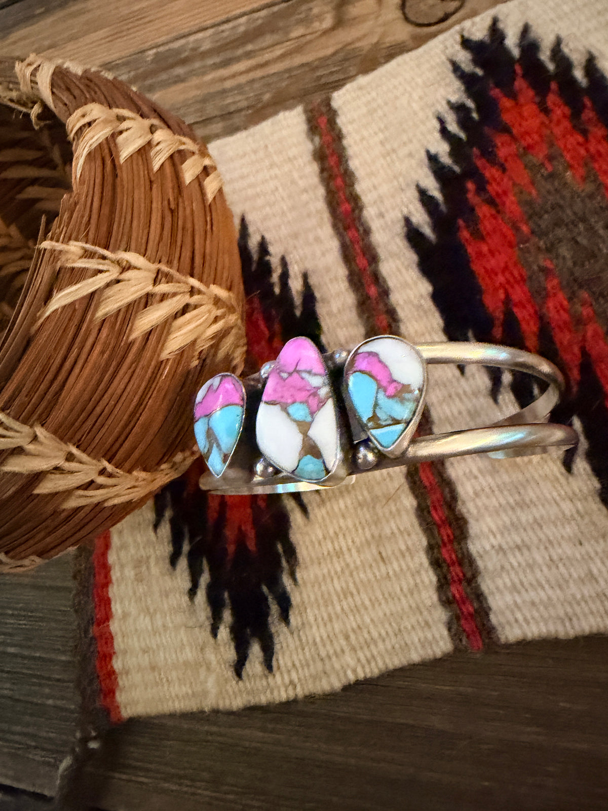 Handcrafted Cotton Candy & Sterling Silver Cuff Bracelet by Augustine Largo