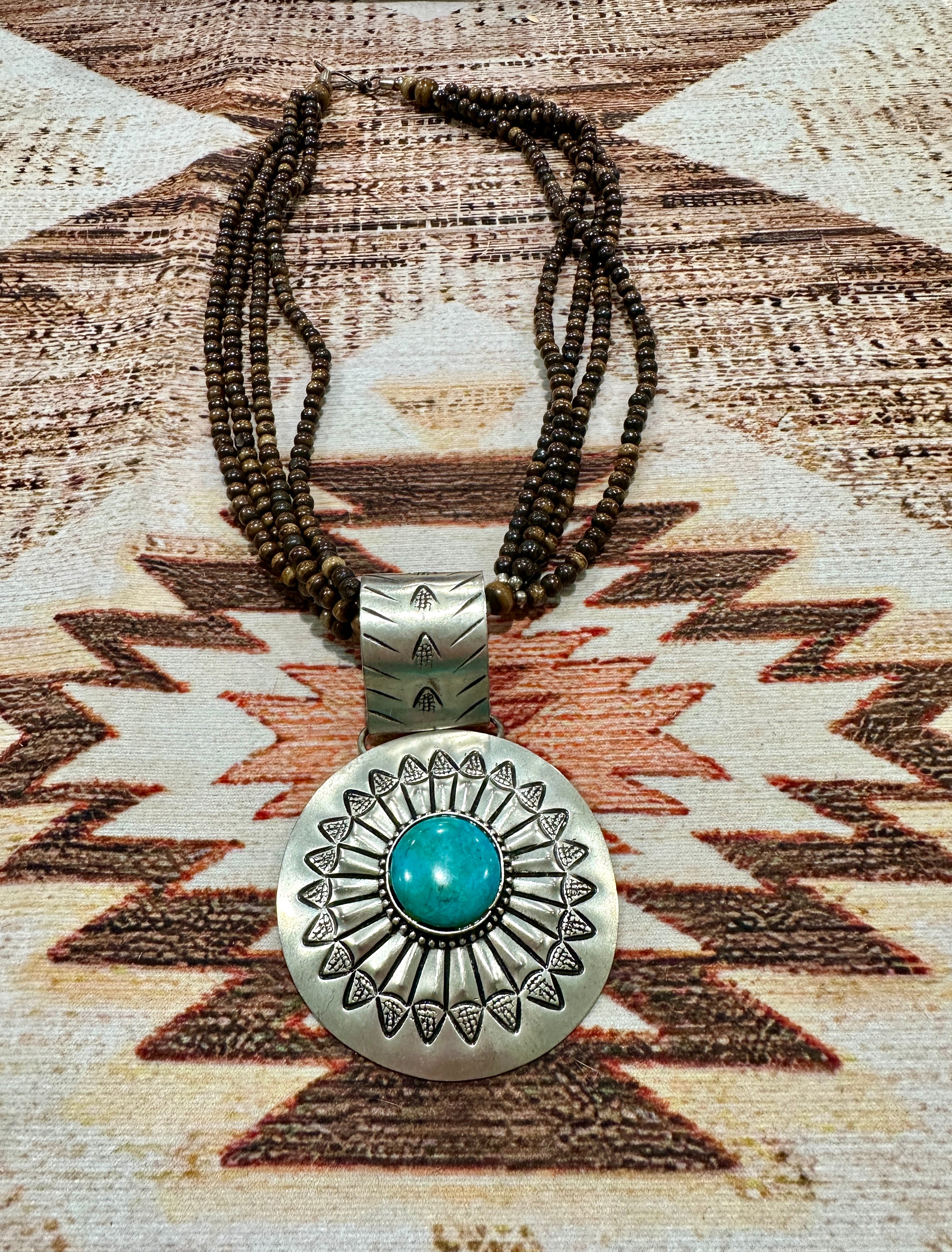 Silver-Plated Brass Sunflower Blue Accent Beaded Necklace