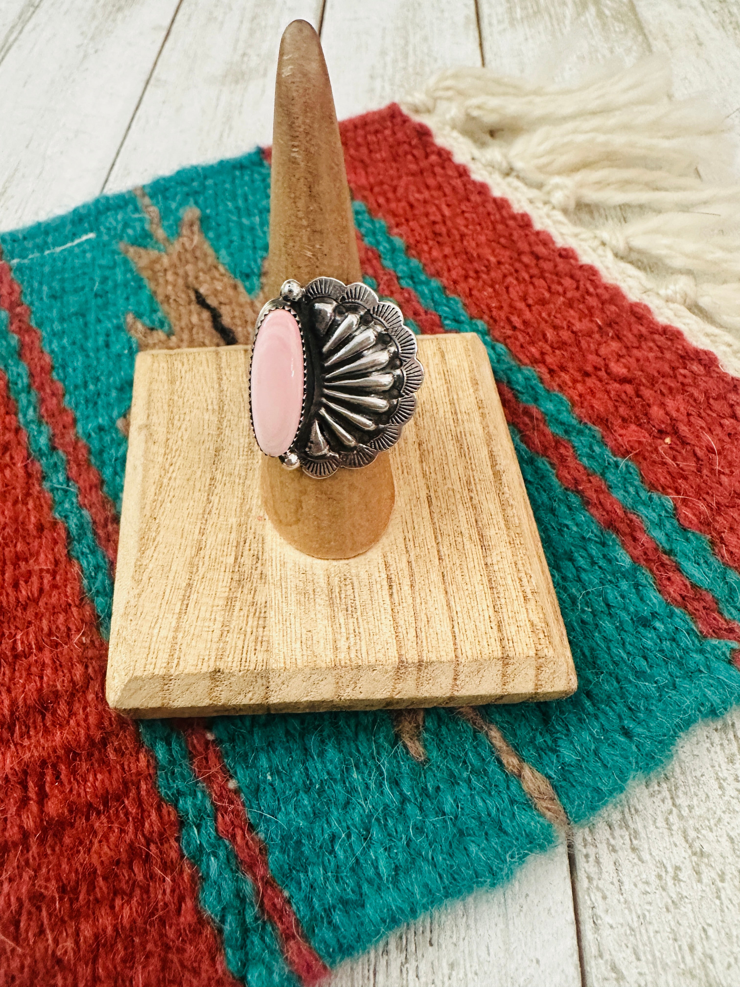 Navajo Sterling Silver and Queen Pink Concho Ring