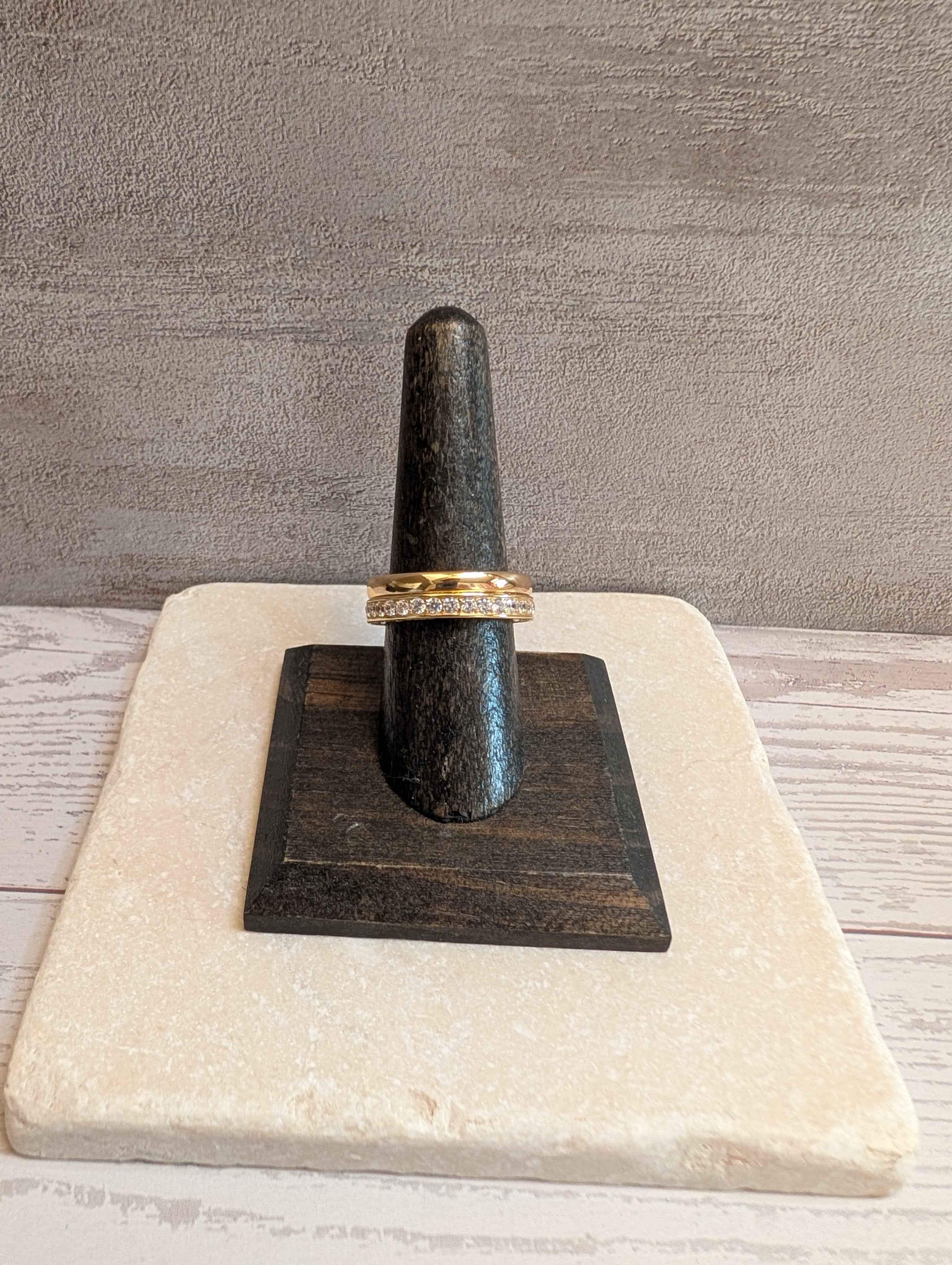 Sterling Silver Gold CZ Stacking 2 Ring Set