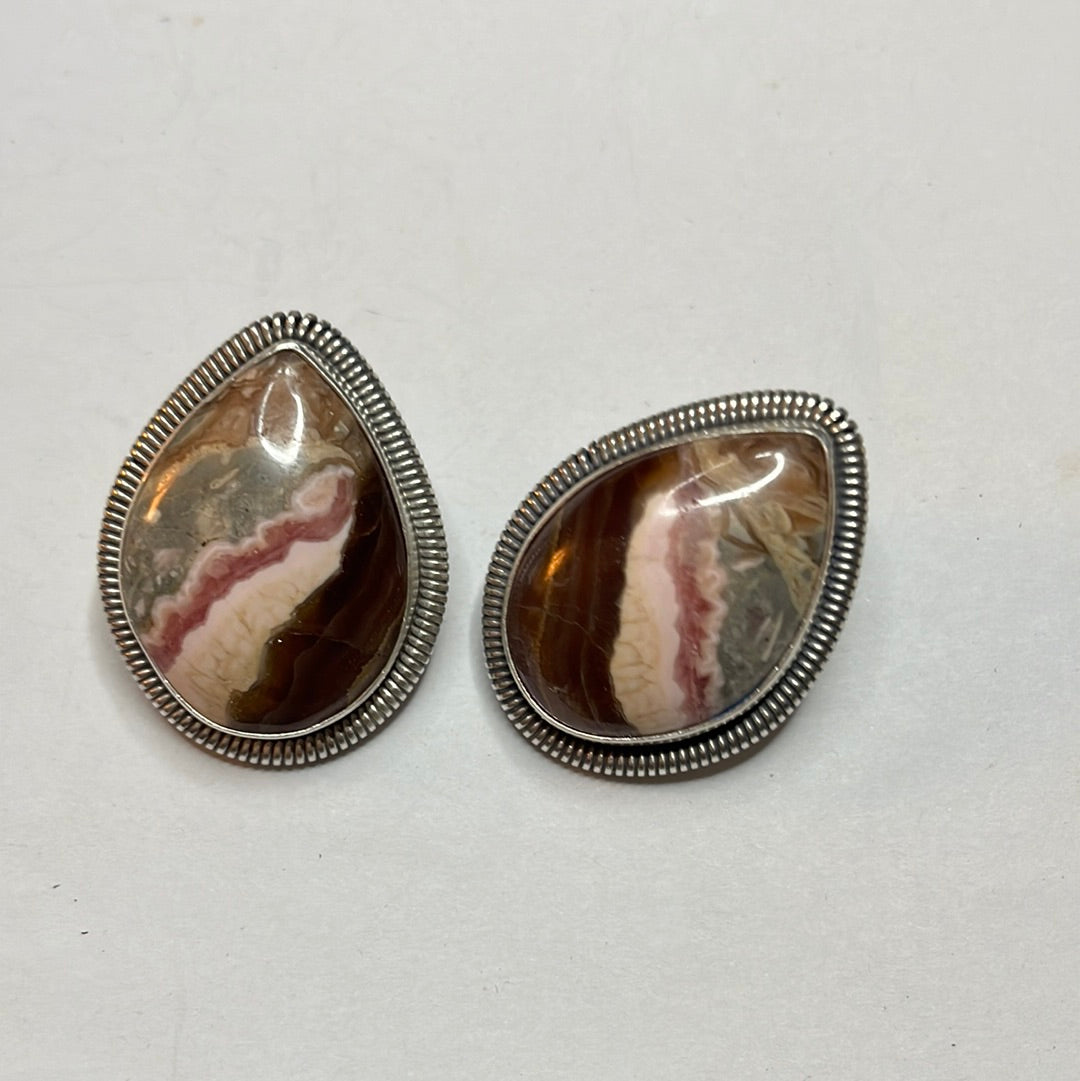 Navajo Sterling Silver & Rhodochrosite Stone Post Earrings