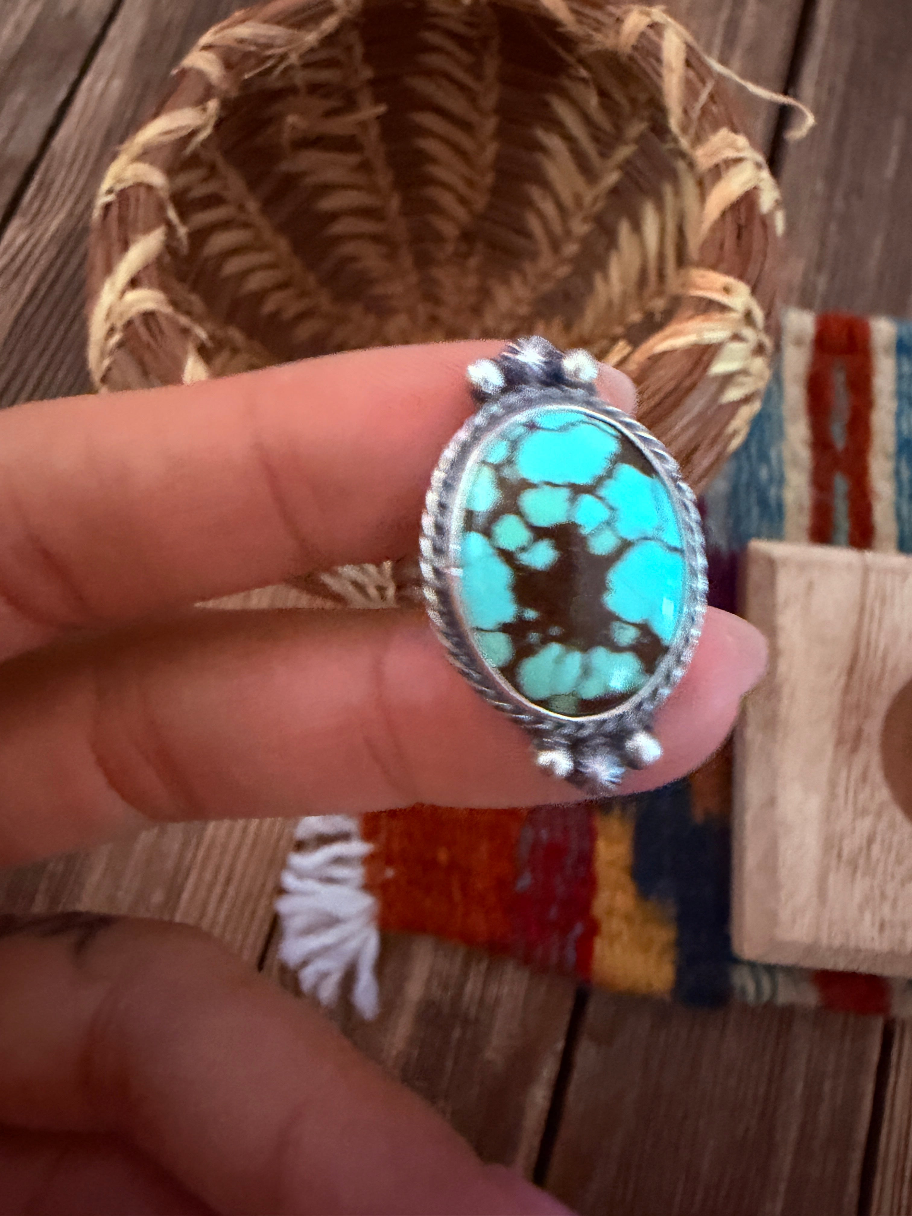 Handcrafted Turquoise & Sterling Silver Ring Size 7