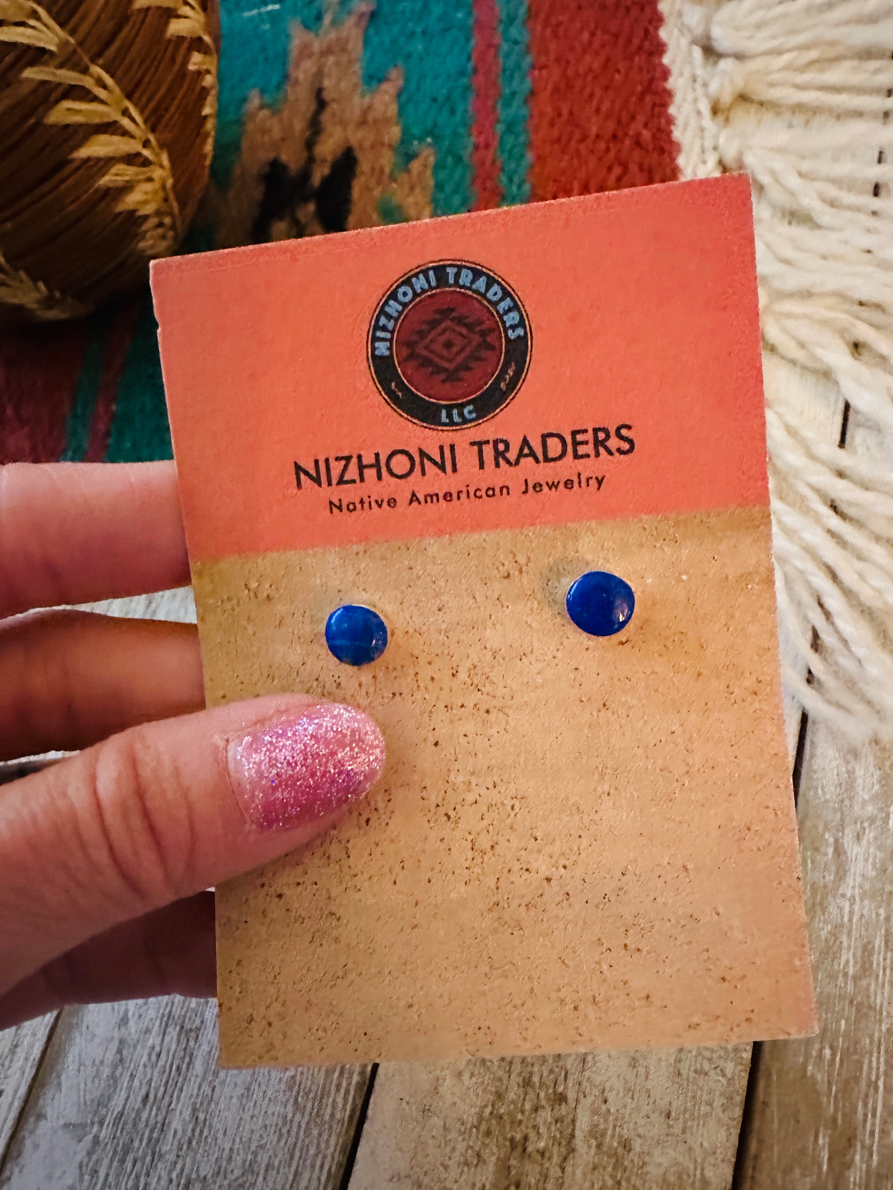 Navajo Lapis and Sterling Silver Stud Earrings