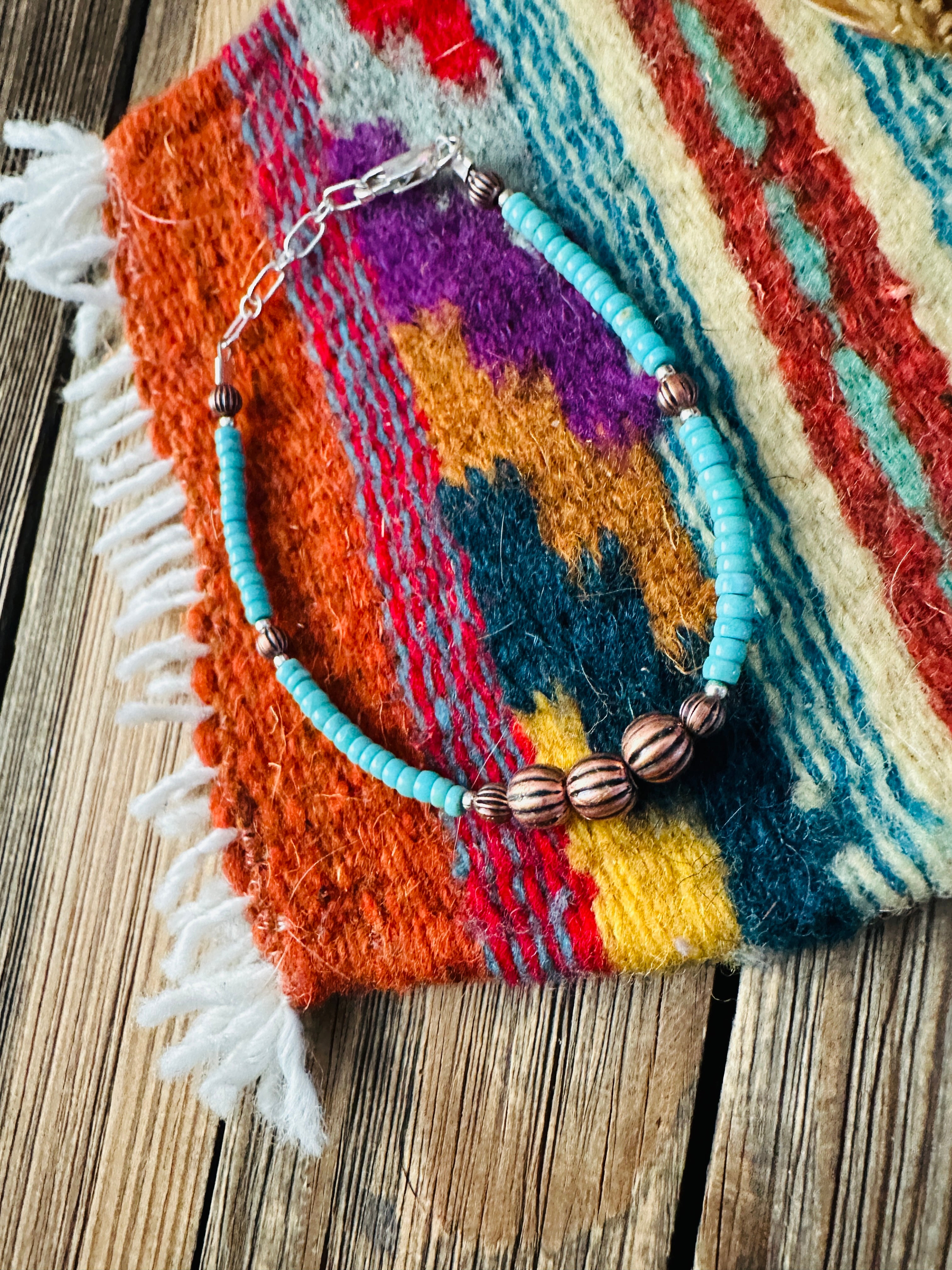 Handcrafted Turquoise & Copper Beaded Bracelet