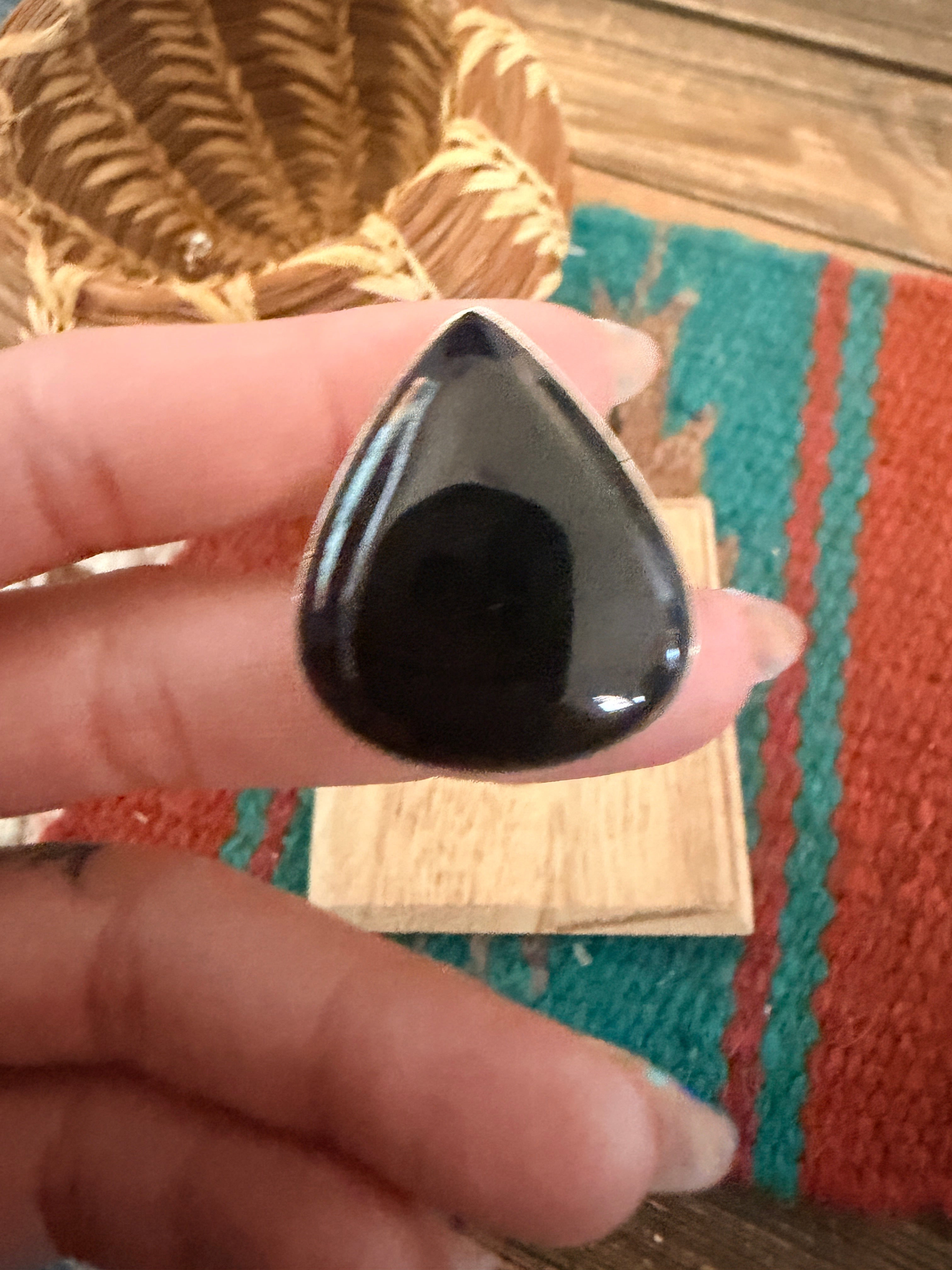 Handcrafted Black Onyx & Sterling Silver Ring Size 7.25