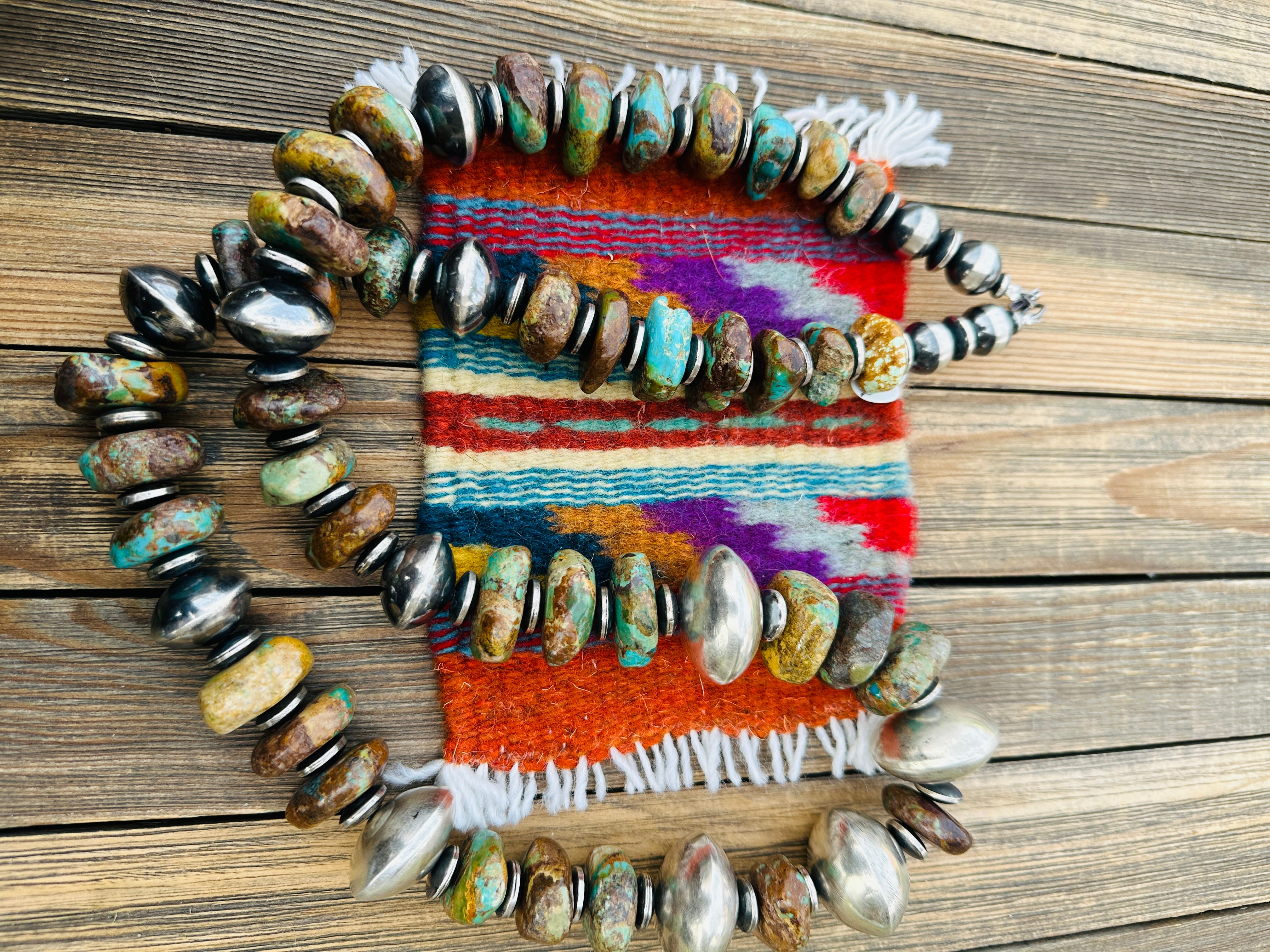 Handcrafted Royston Turquoise & Sterling Silver Beaded Necklace