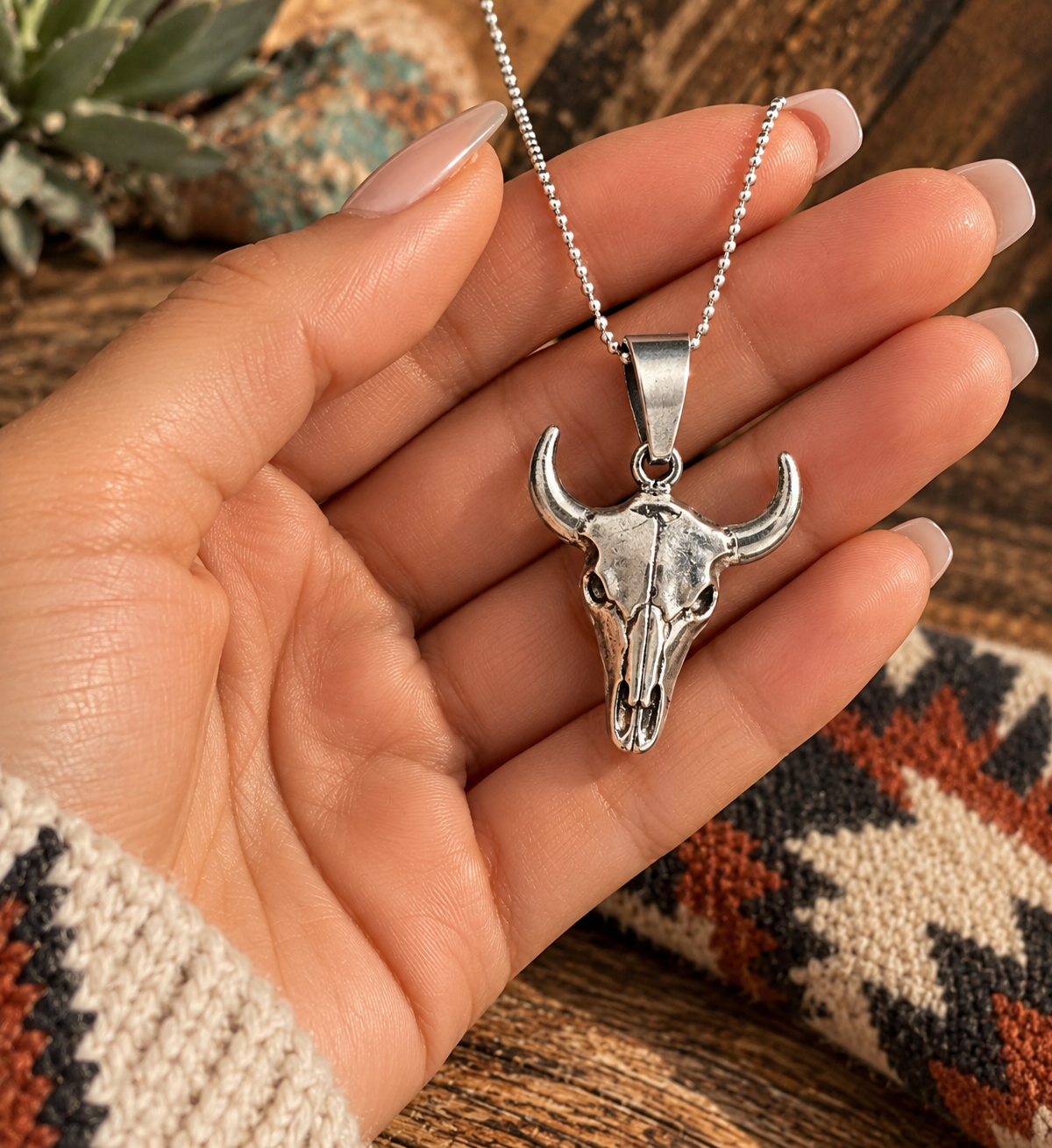 Sterling Silver Steer Head Necklace- Lg