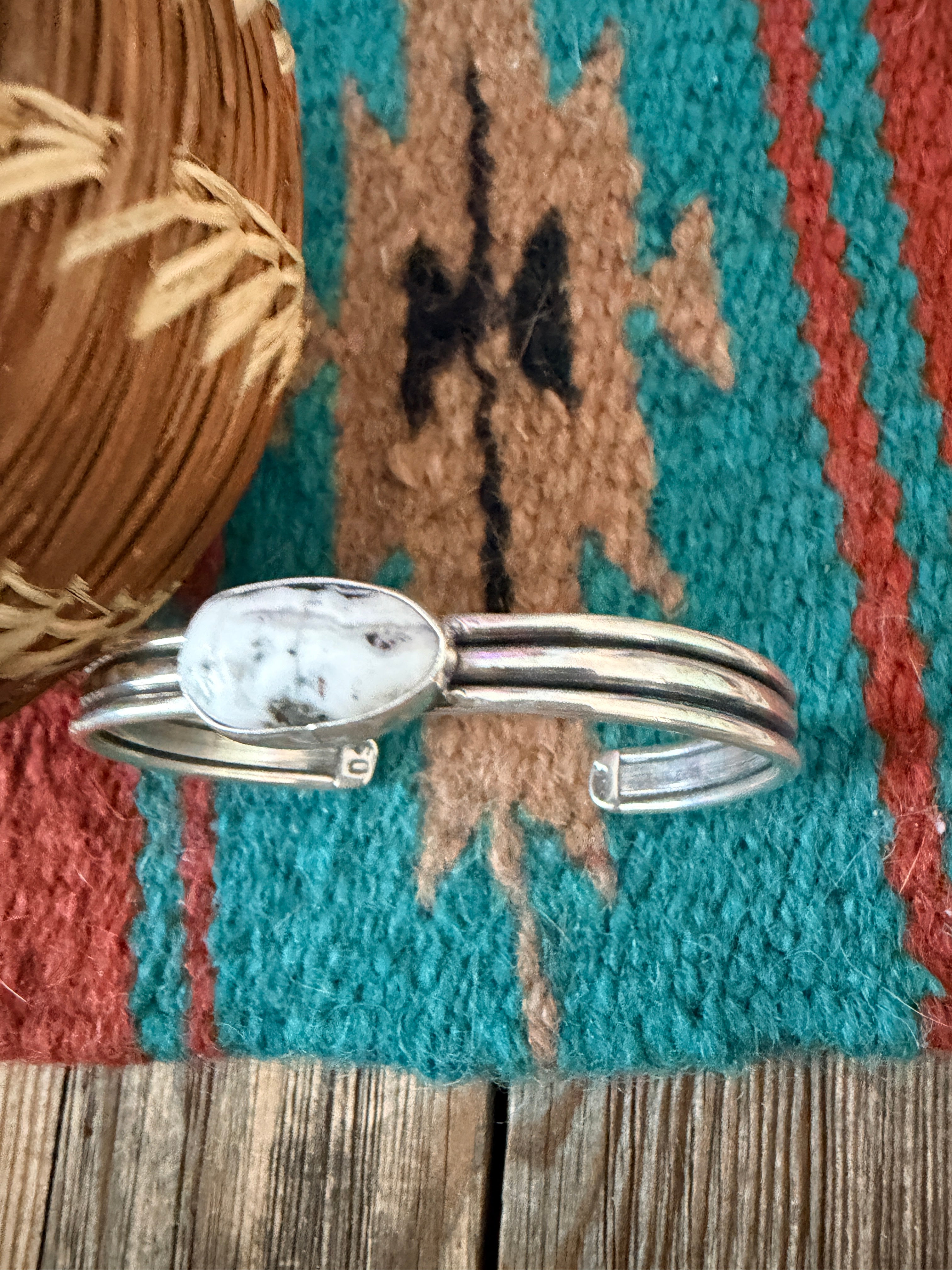 Handcrafted White Buffalo & Sterling Silver Cuff Bracelet