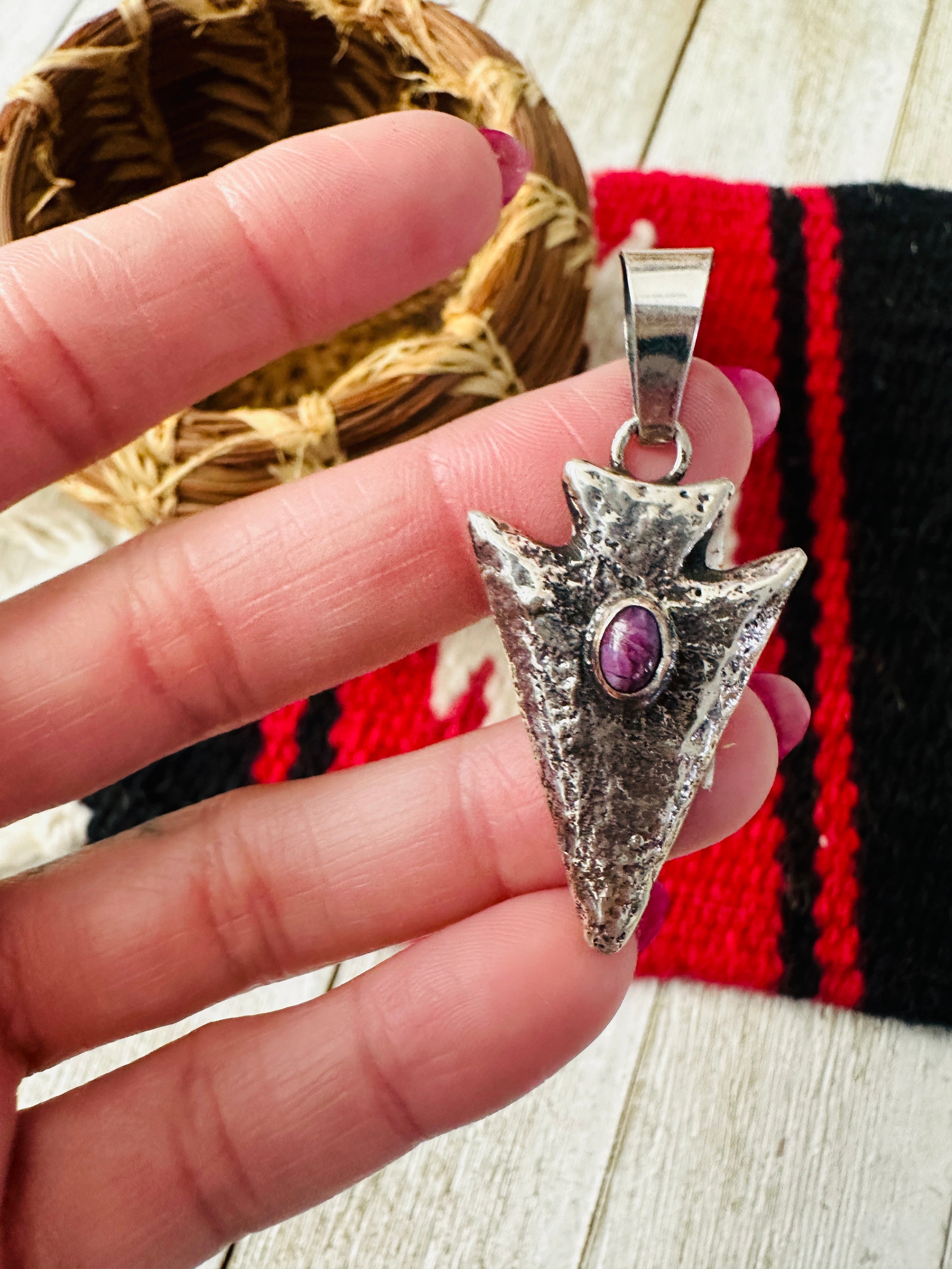 Handcrafted Sterling Silver and Purple Spiny Arrowhead Pendant by Charles Johnson