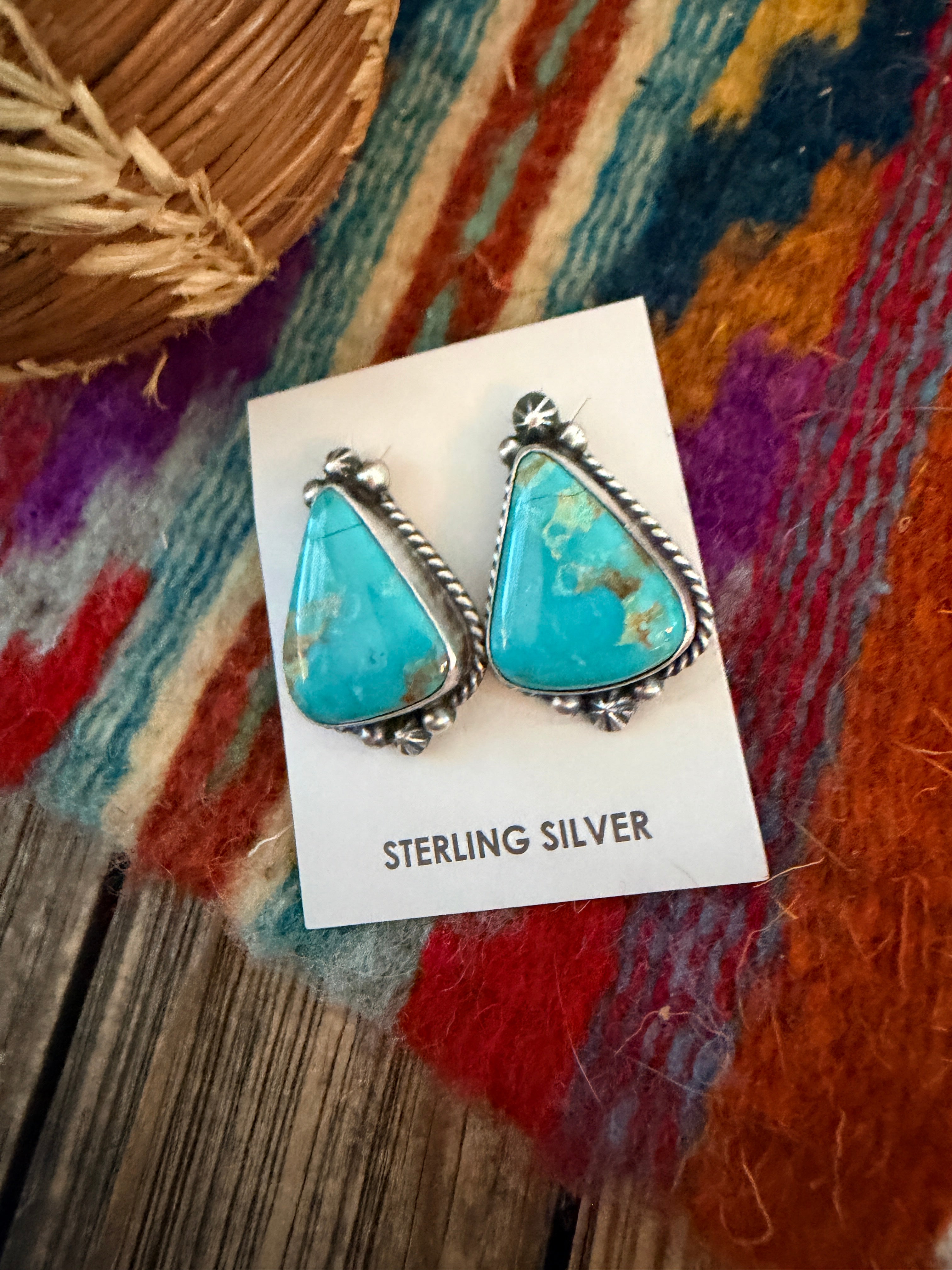 Handcrafted Turquoise & Sterling Silver Post Earrings