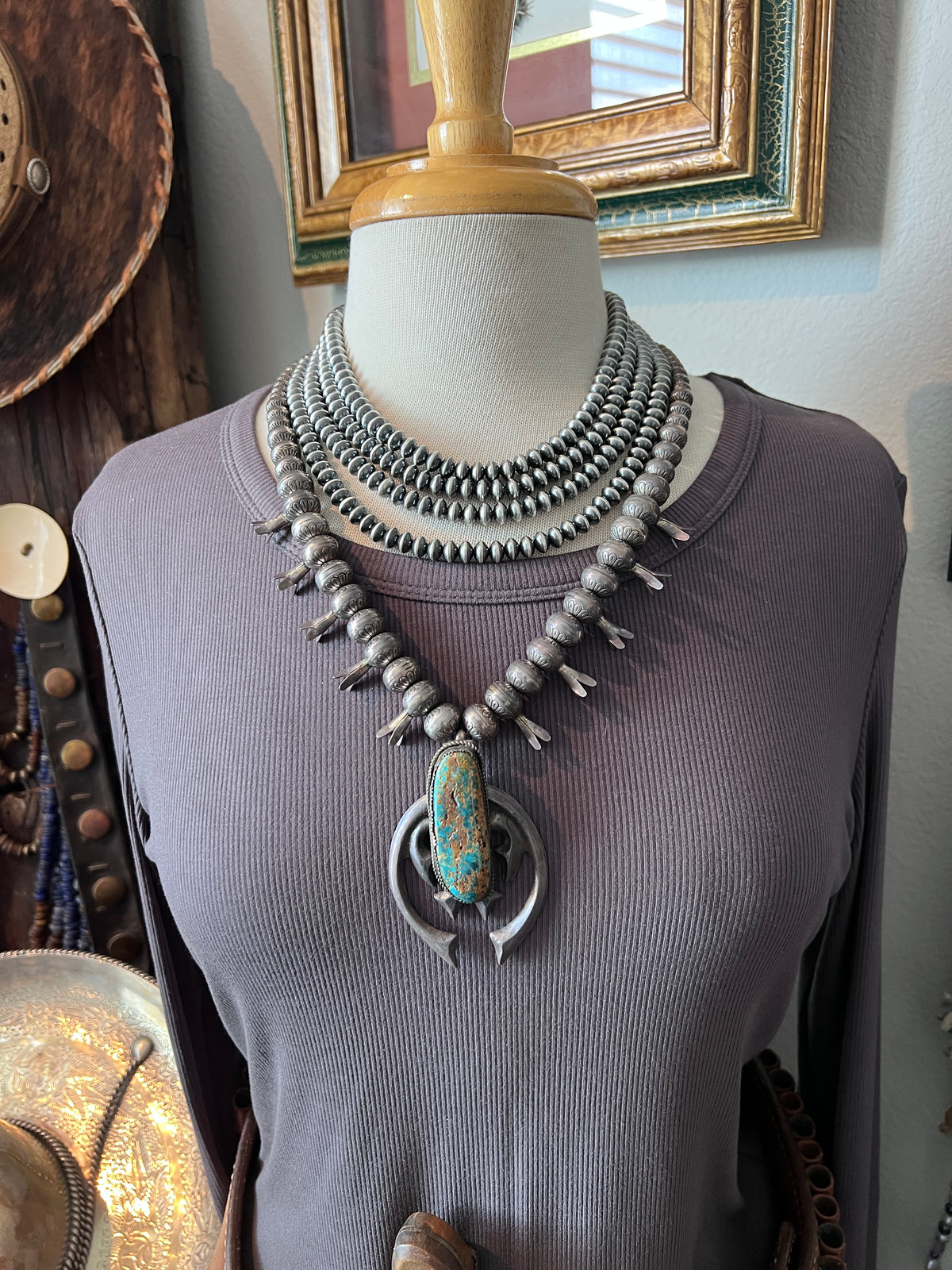 Vinita Cowboy Handmade 8mm Sterling Silver Saucer Pearl Beaded Necklaces