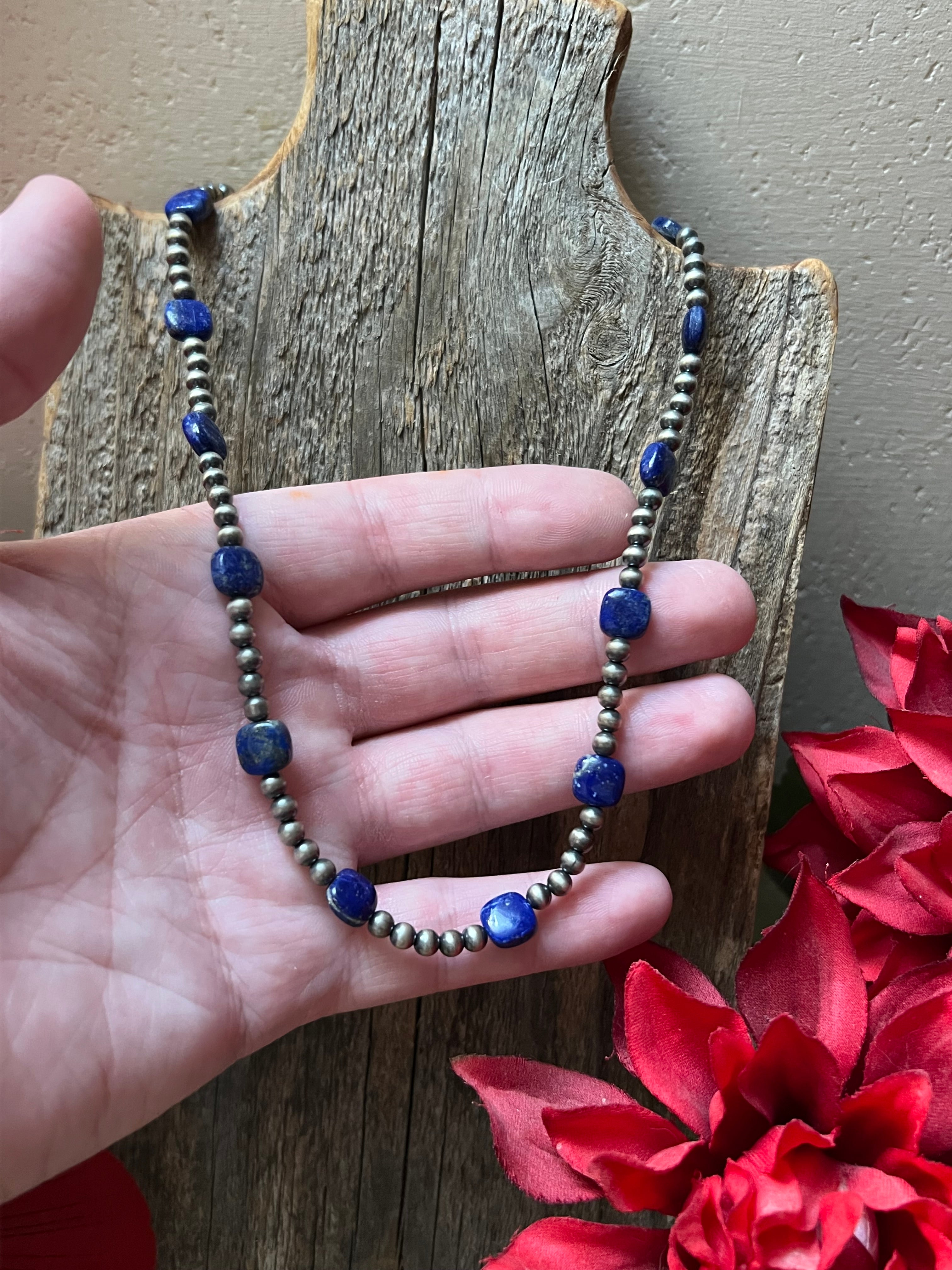Handmade Lapis & Sterling Silver Beaded Necklace