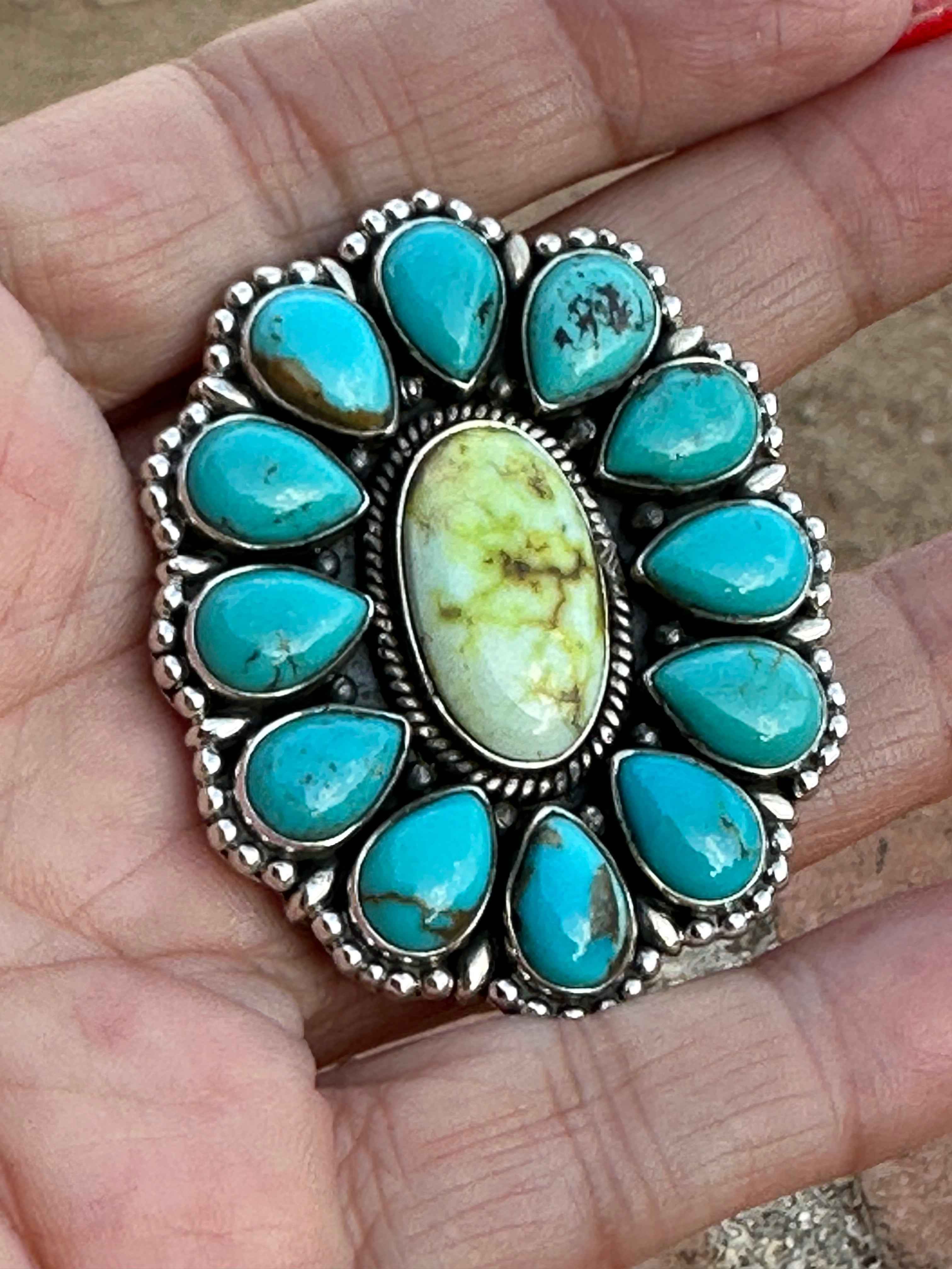 Handmade Kingman & Palomino Turquoise Sterling Silver Adjustable Ring