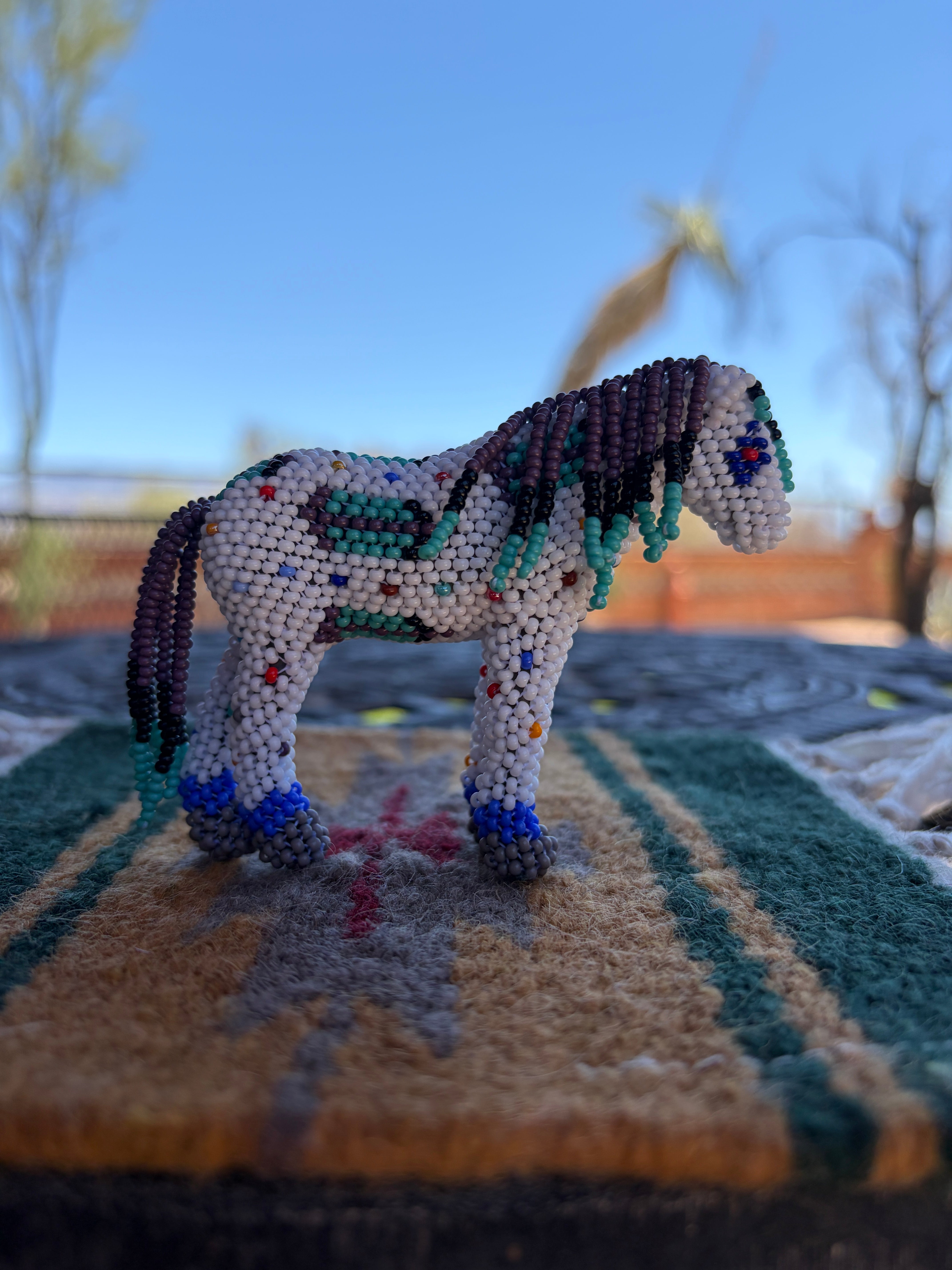 Handmade Peyote Stitched Horse Figurine- White 10
