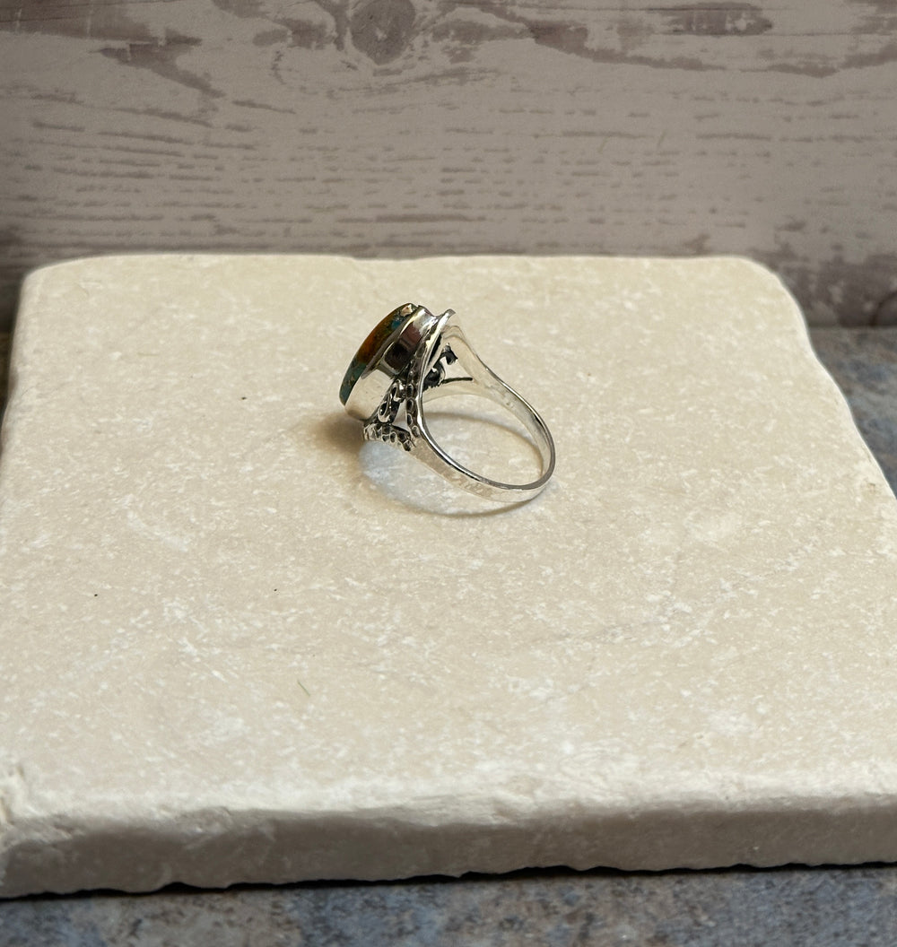 Sterling Silver Orange Spiny Turquoise Ring Size 7.5