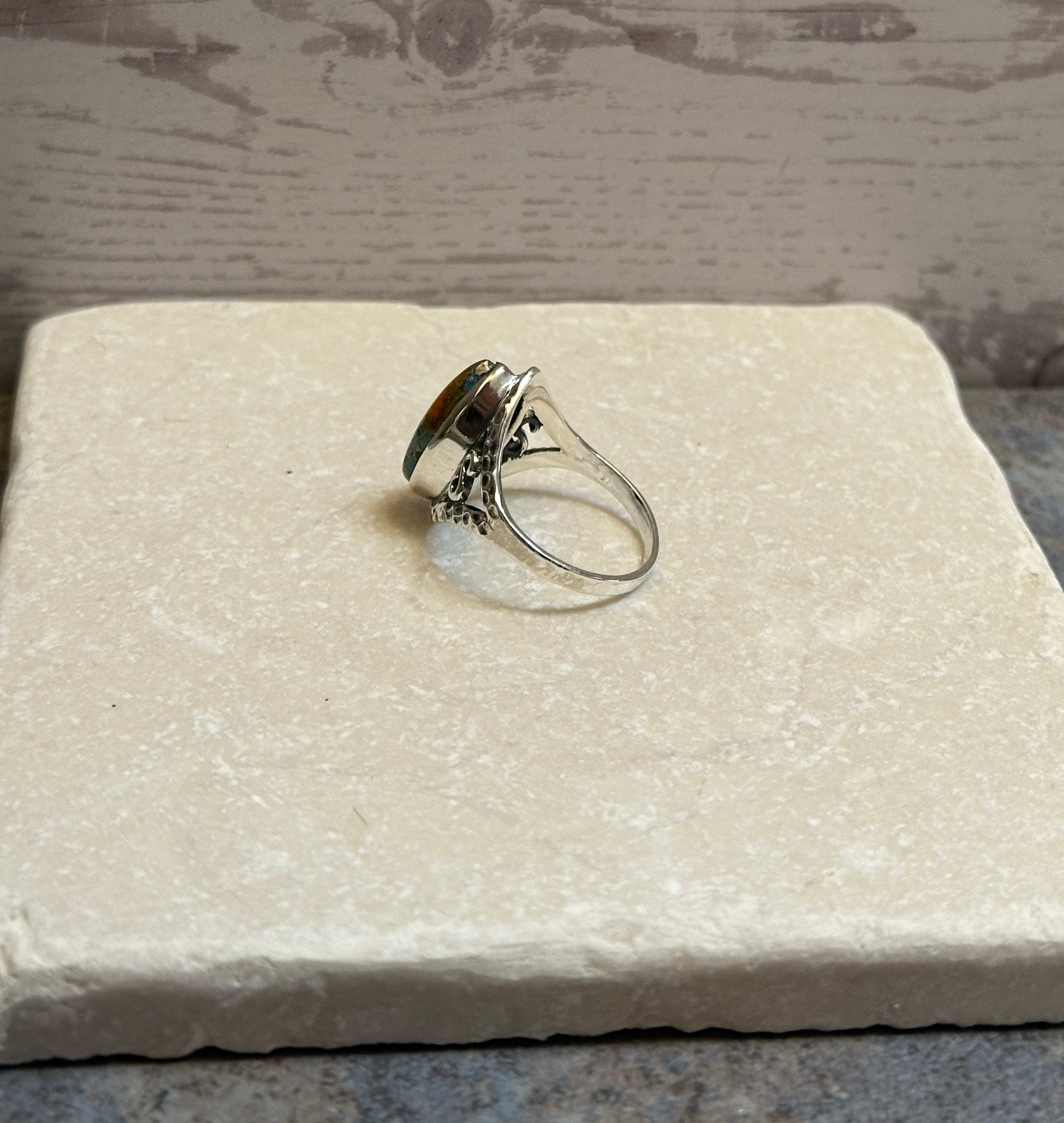 Sterling Silver Orange Spiny Turquoise Ring Size 7.5