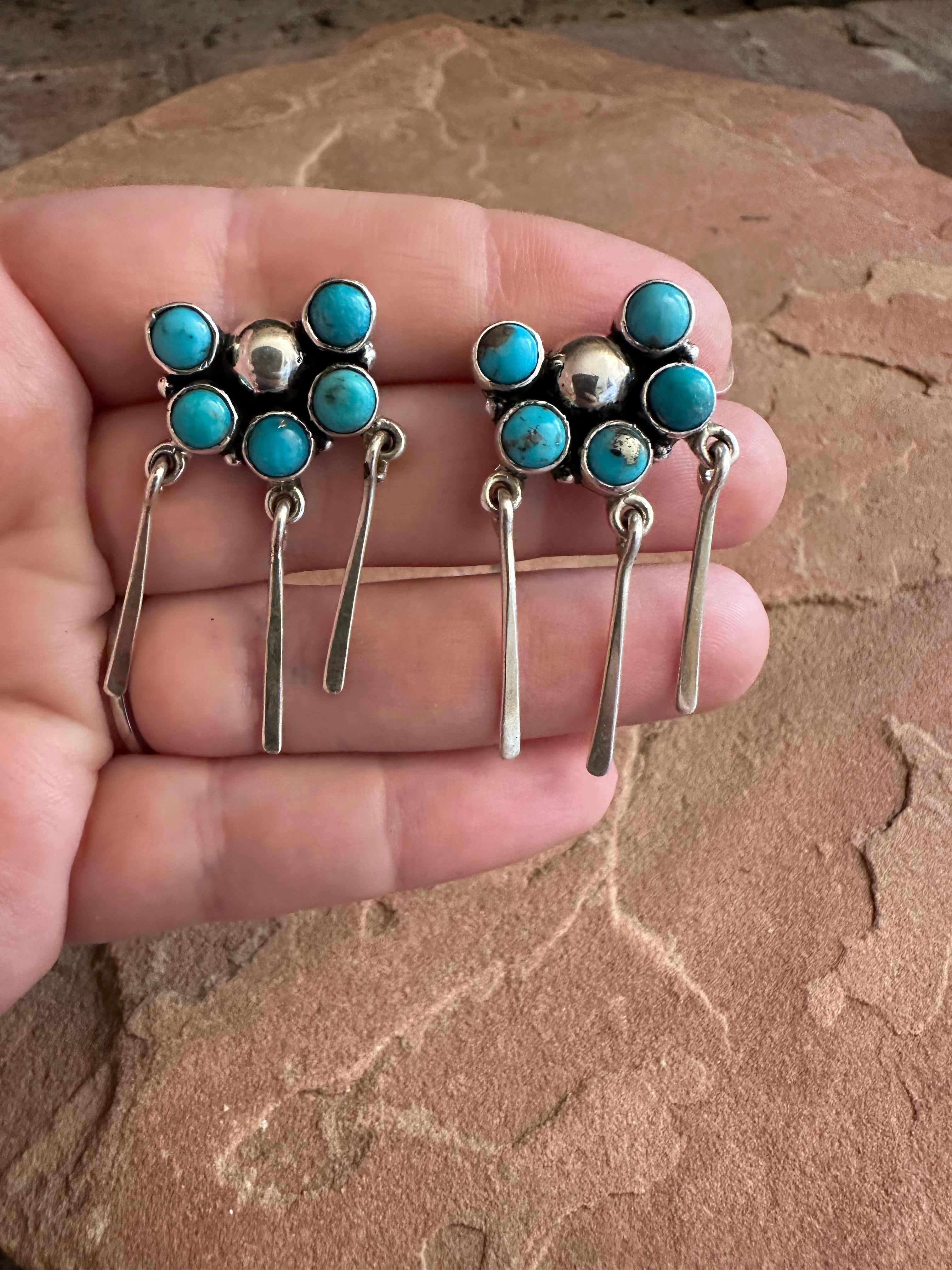 Handmade Sterling Silver Ball & Turquoise Dangle Earrings