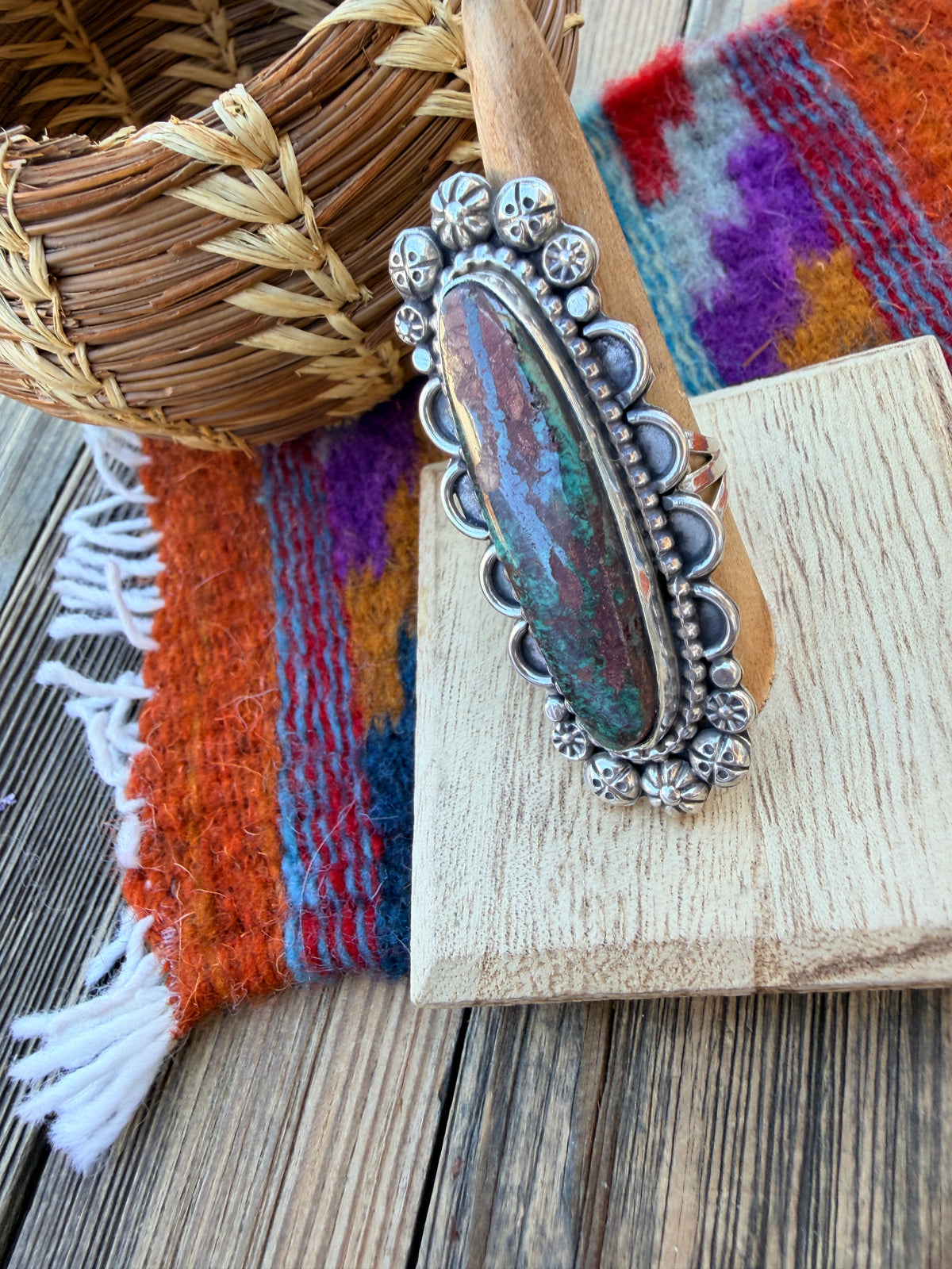 Handcrafted Royston Turquoise & Sterling Silver Ring 10 by Rosella Paxson